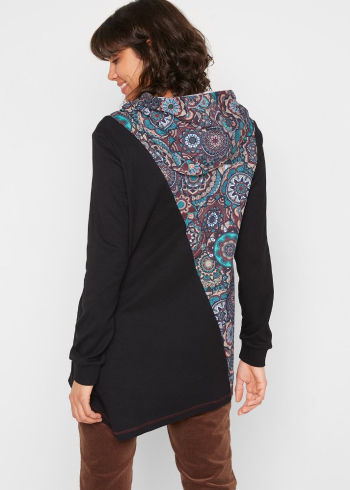 Kapuzenshirt mit Zipfelsaum und Patchwork-Optik, langarm