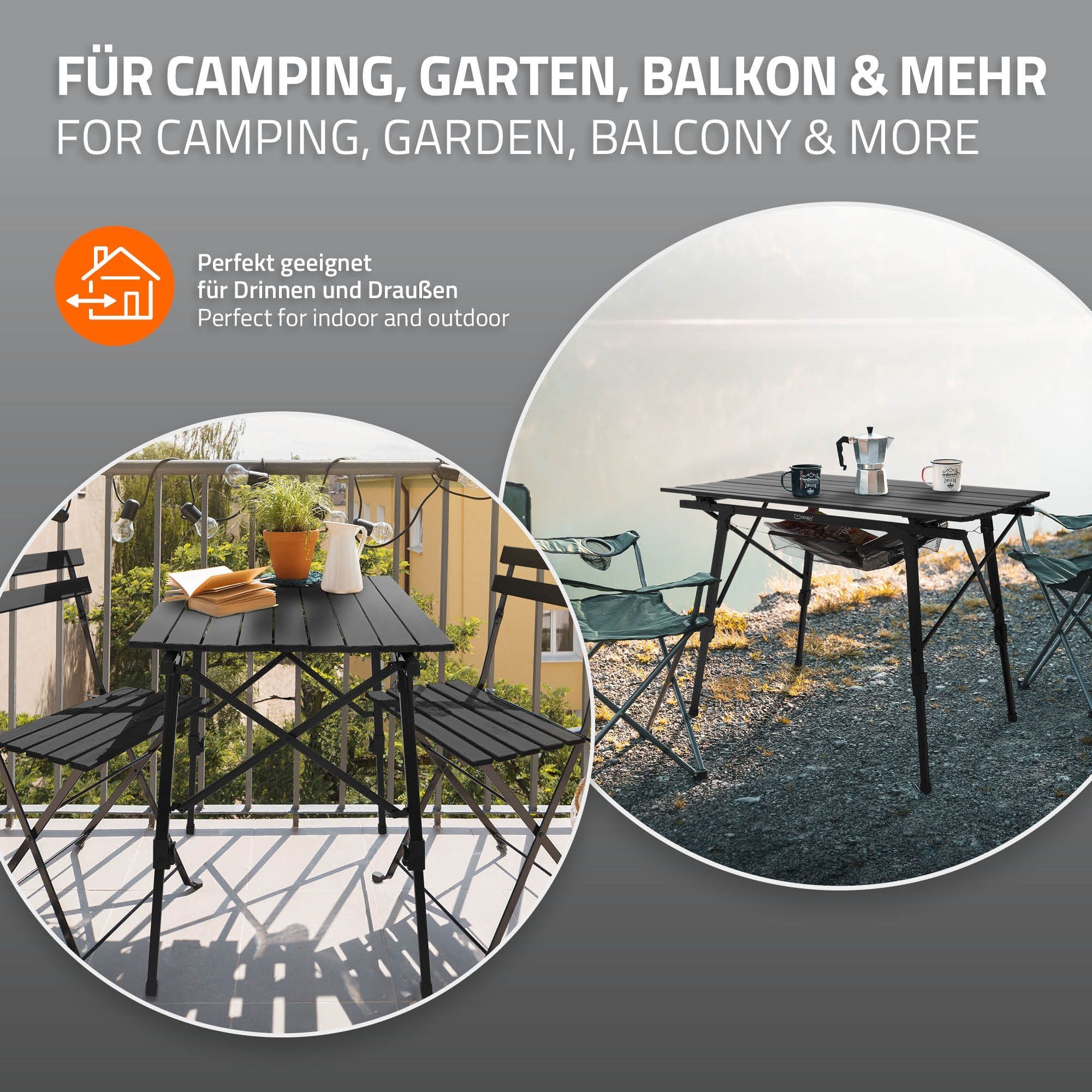 ML-DESIGN Klapptisch Campingtisch Aufrollbare Tischplatte Falttisch Gartentisch Balkontisch, Schwarz 90x51,5cm Aluminium höhenverstellbar 46-66,5cm bis 30kg