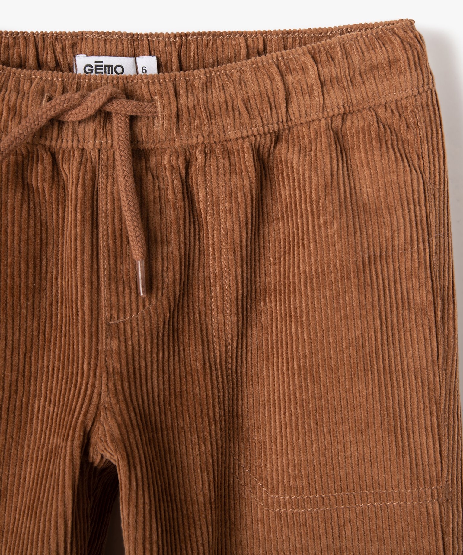 Pantalon Garçon en velours ctelé à taille élastiquée marron | GEMO