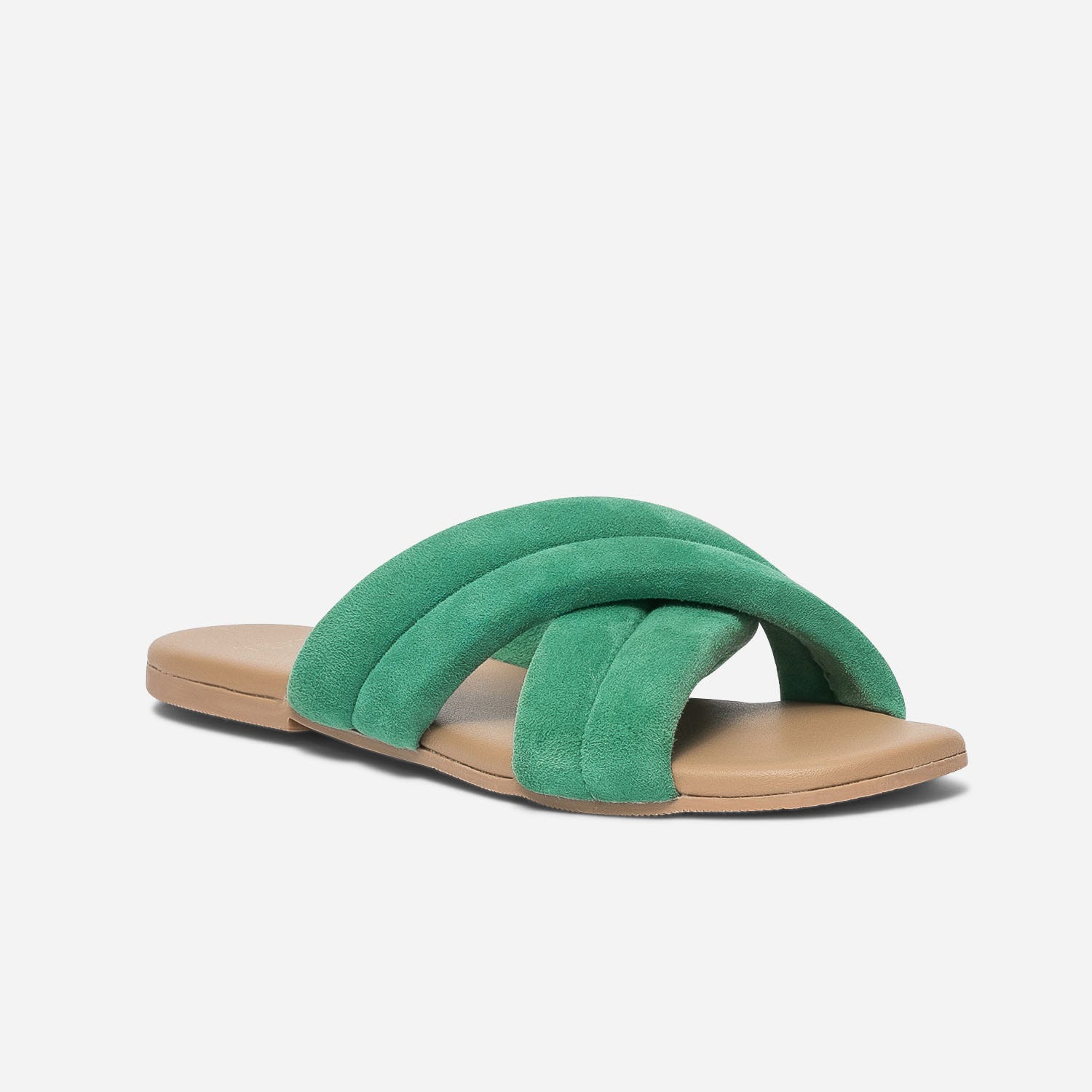 Mule TEXTO vert en cuir velours matelassé