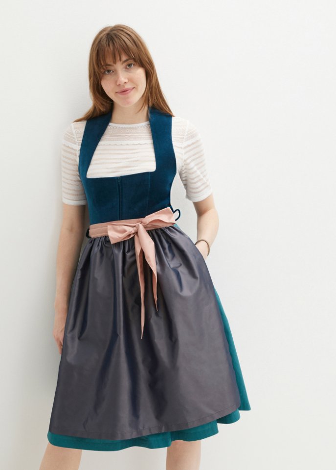 Dirndl mit Samt in Midilänge (2-tlg.Set)