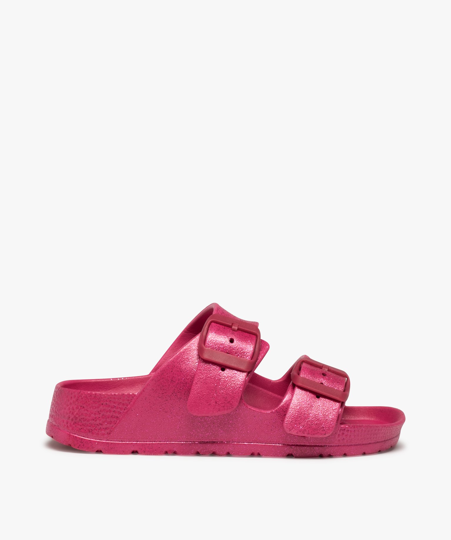 Mules de piscine fille pailletées à brides ajustables fuchsia | GEMO