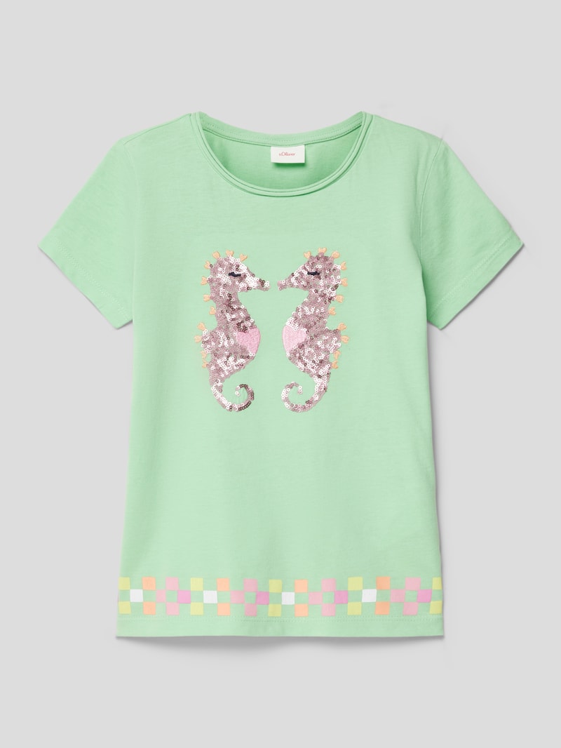 T-Shirt mit Paillettenbesatz in mint