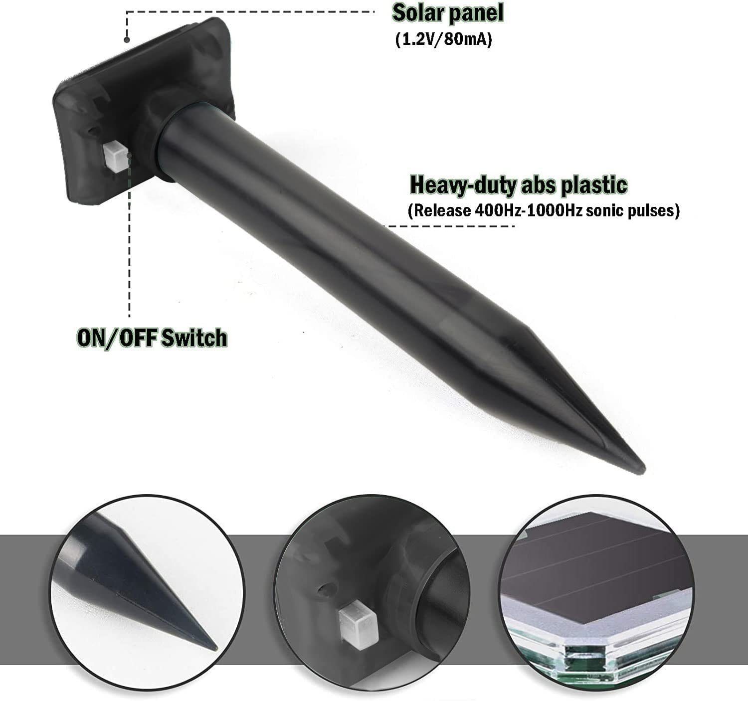 DOPWii Ultraschall-Tierabwehr Solar Maulwurfschreck,Maulwurf vertreiber, 4-tlg.