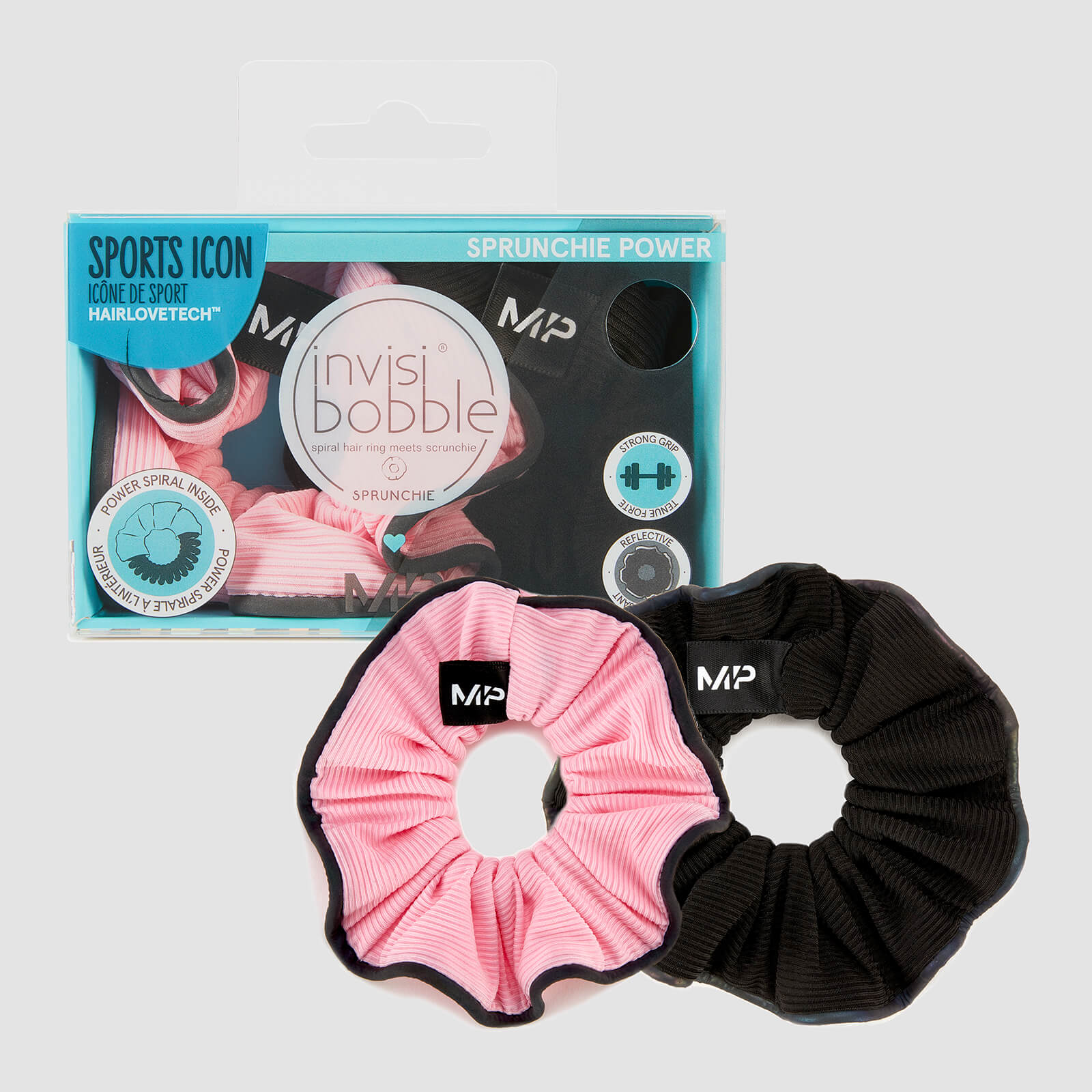 Chouchou réfléchissant Power MP X Invisibobble® – Noir/Rose – Lot de 2