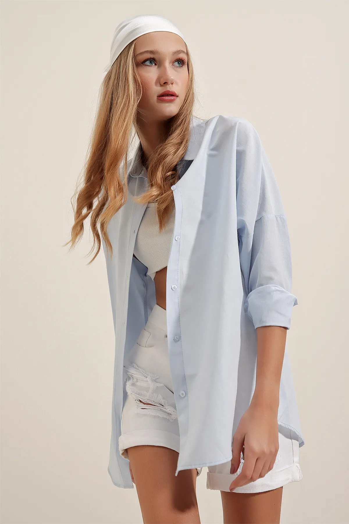 Bigdart  3900 Oversize Long Basic Shirt – Hellblau