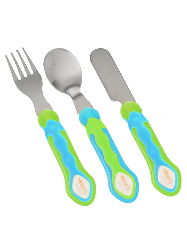 Vital Baby Kinder Besteckset 3-teilig - Messer, Gabel und Löffel Edelstahl blau/grün günstig kaufen onesize
