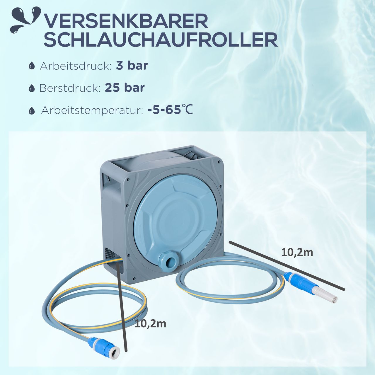 Outsunny Schlauchtrommel 10,2 m Schlauchaufroller Automatik schwenkbar Druckluft Garten Druckluftschlauch Kunststoff Grau
