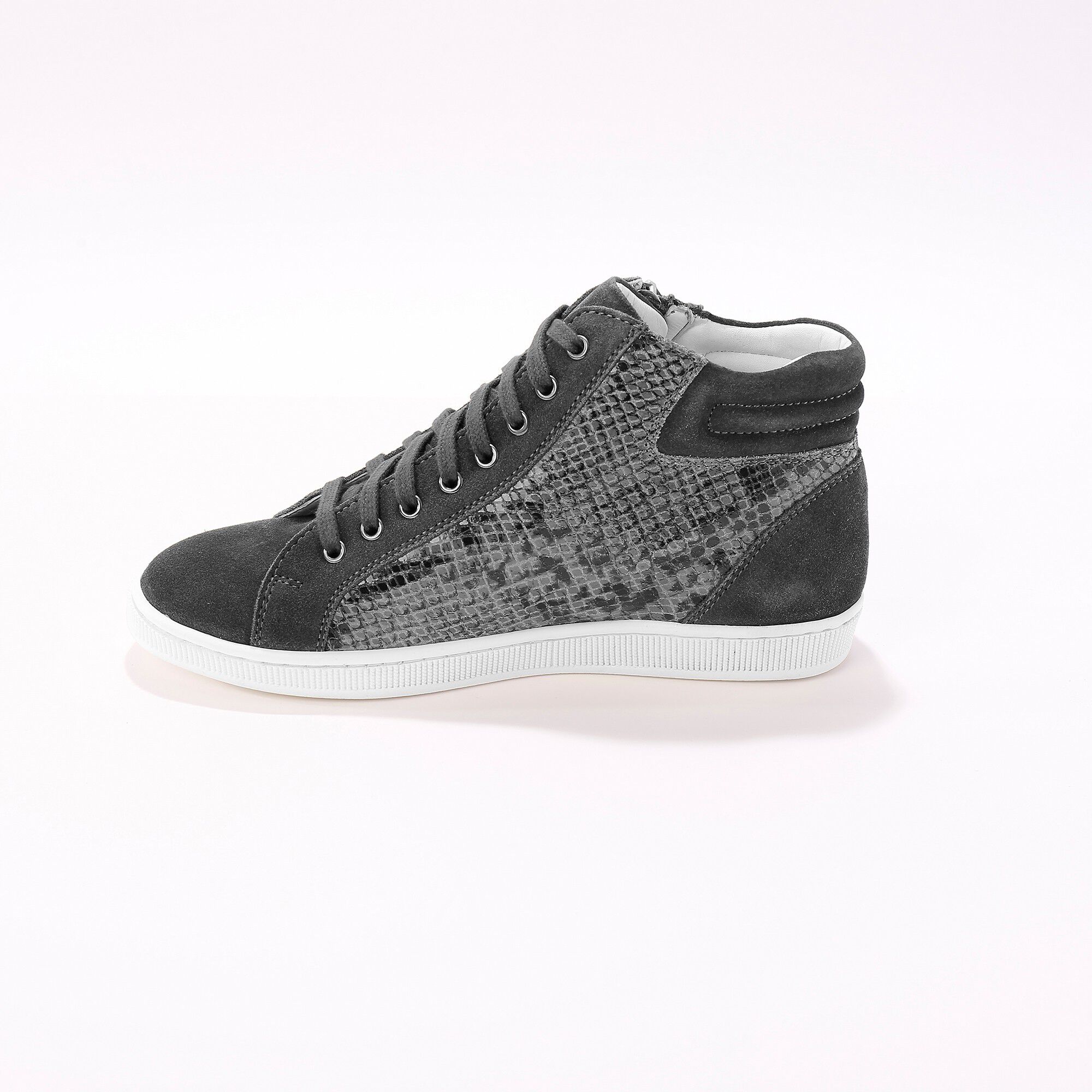 Baskets montantes python en cuir et croûte de cuir