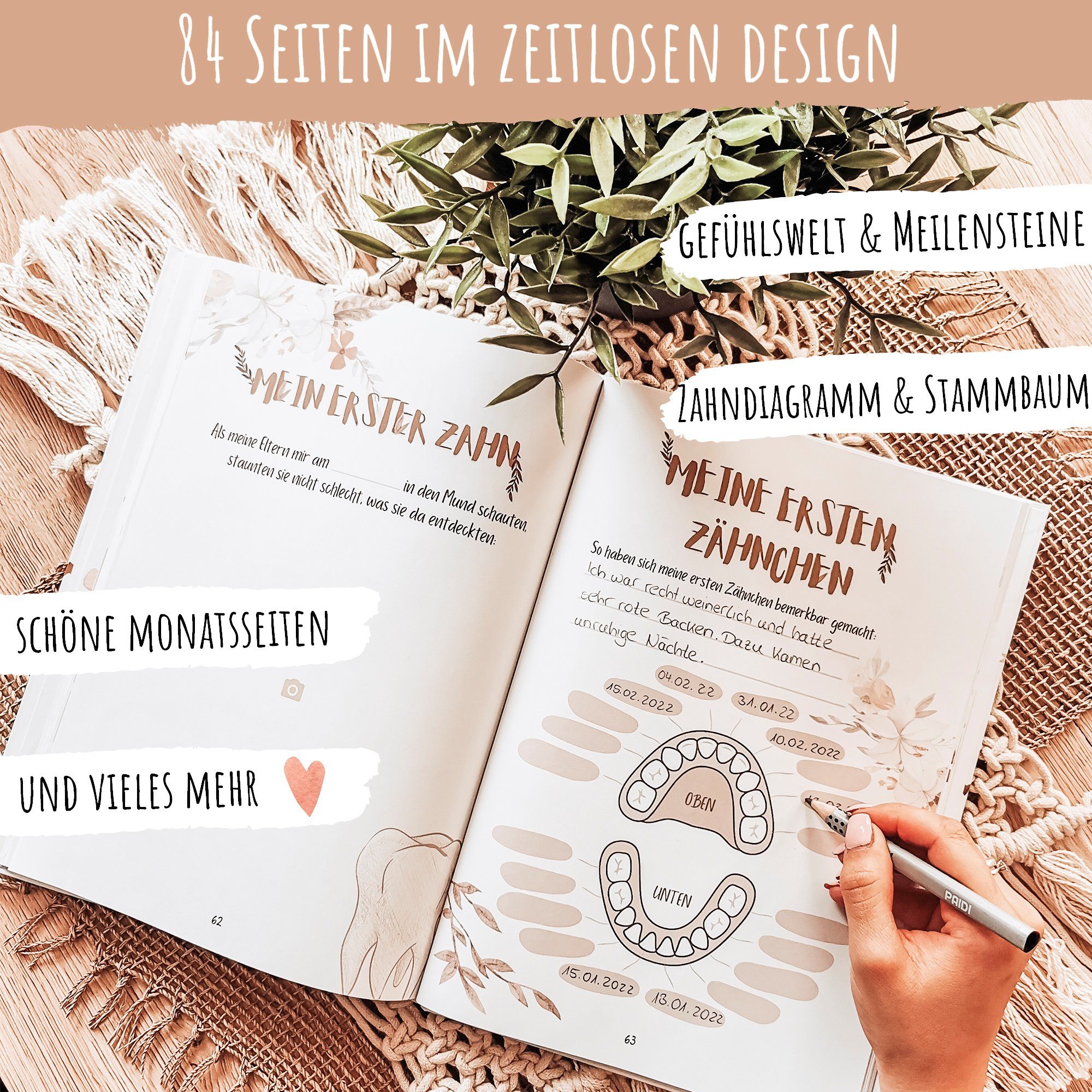 Eulentaler Tagebuch I Mein erstes Jahr I Von Pädagogen gestaltet I Boho I, DIN A4, 84 Seiten Inhalt, Hardcoverumschlag, Premium Naturpapier