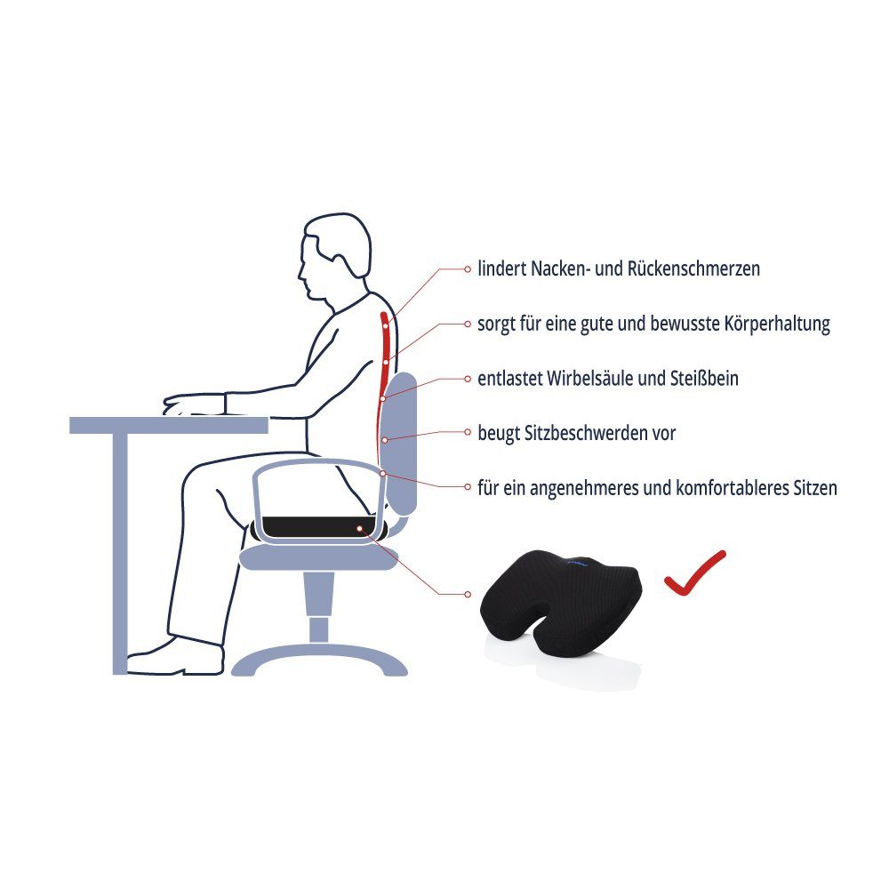 Lumaland Sitzkissen Memorykissen mit 2 Bezügen, ergonomisch geformt rutschfest Reise zu Hause Büro