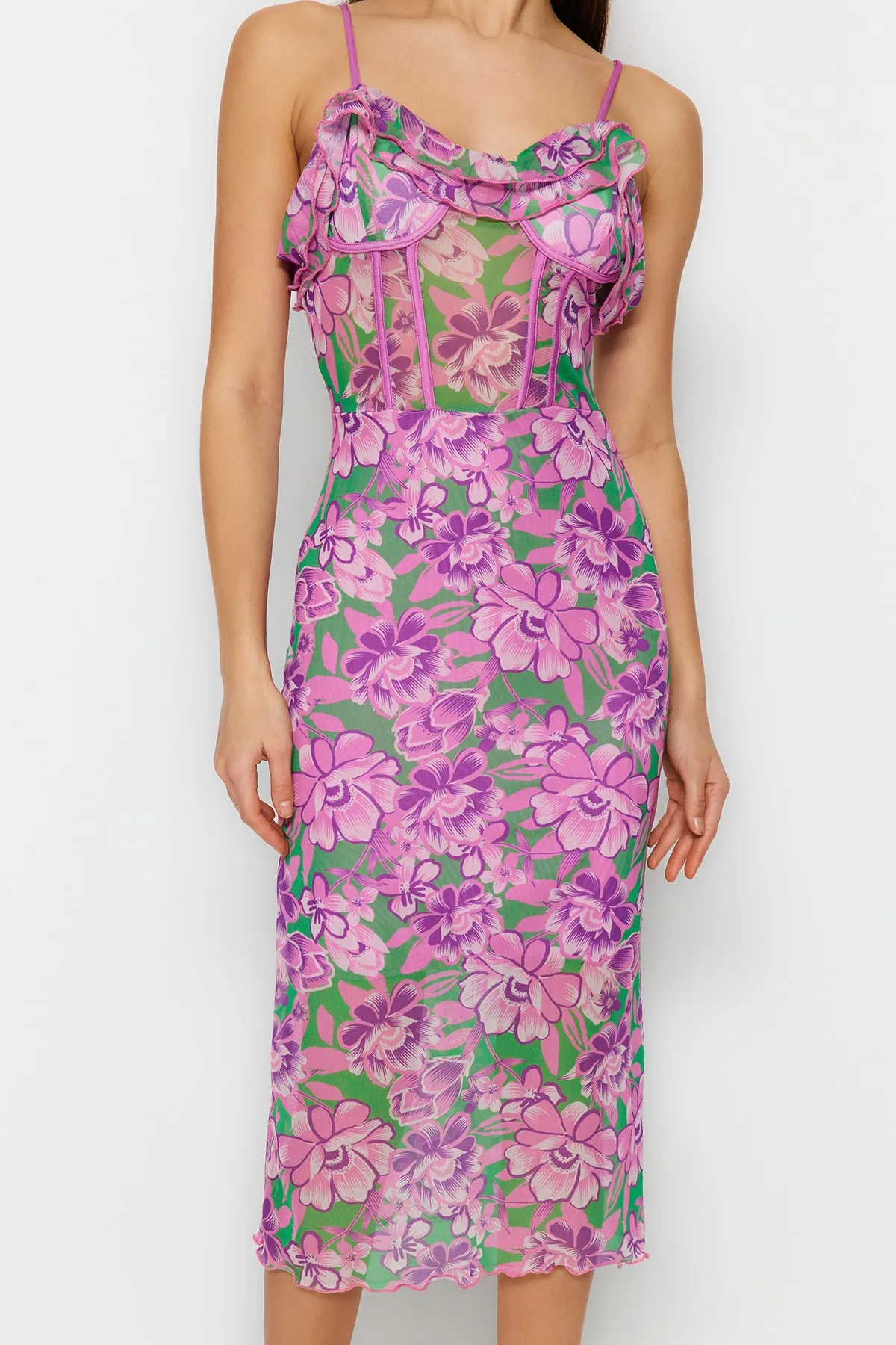 Trendyol Collection  Mehrfarbig-grünes Tüll-Abendkleid TPRSS23EL00500