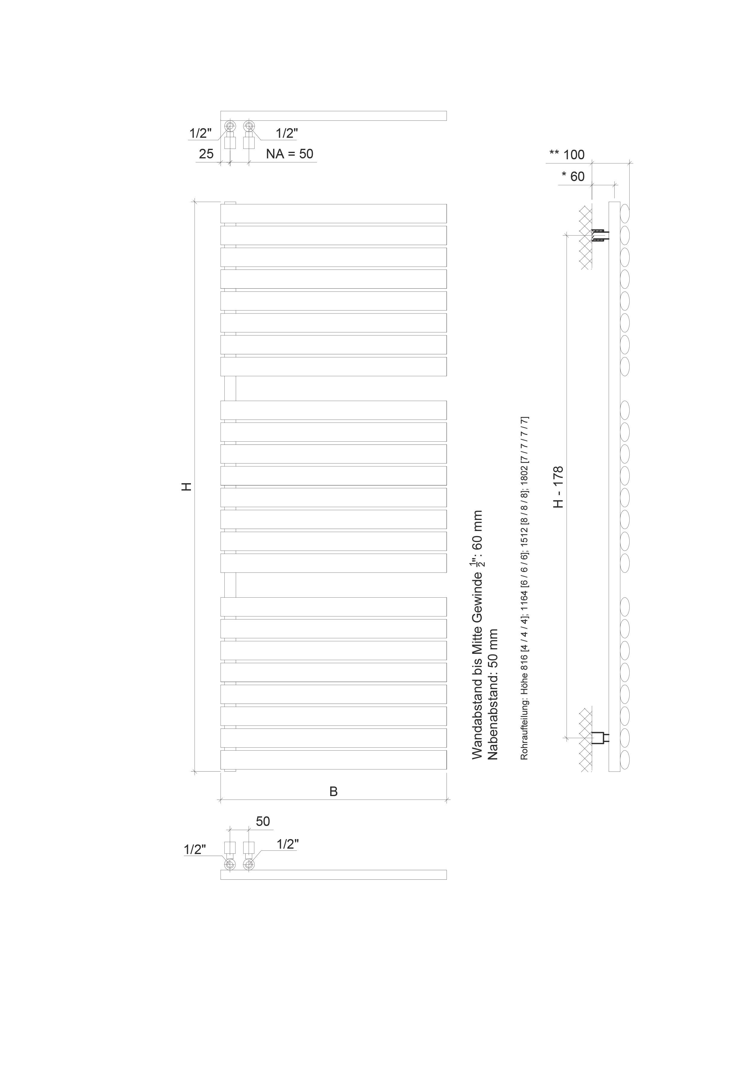 Ximax Badheizkörper Fortuna-Open 1802 mm x 600 mm, 1017 Watt, 50 mm Anschluss, weiß