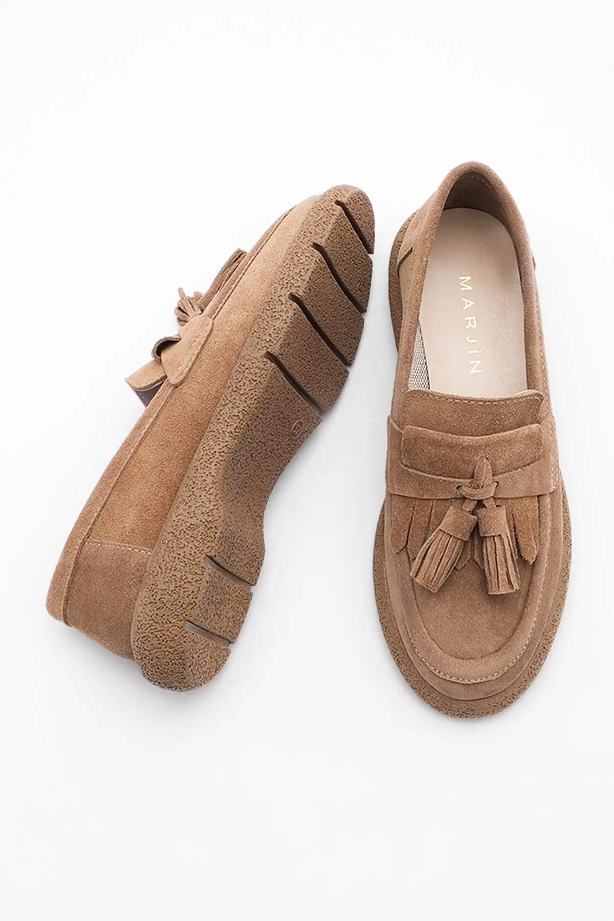 Marjin  Damen Echtleder Loafer Freizeitschuhe Suma Tan Wildleder