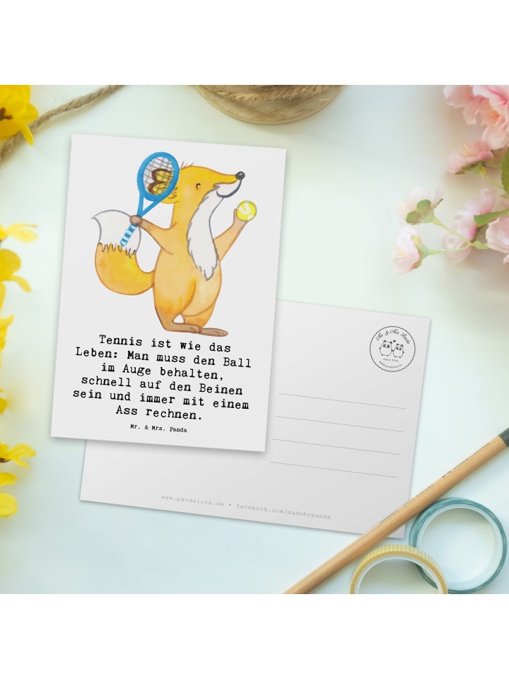 Mr. & Mrs. Panda Postkarte Tennis Lebensweisheit mit Spruch in Weiß günstig kaufen onesize
