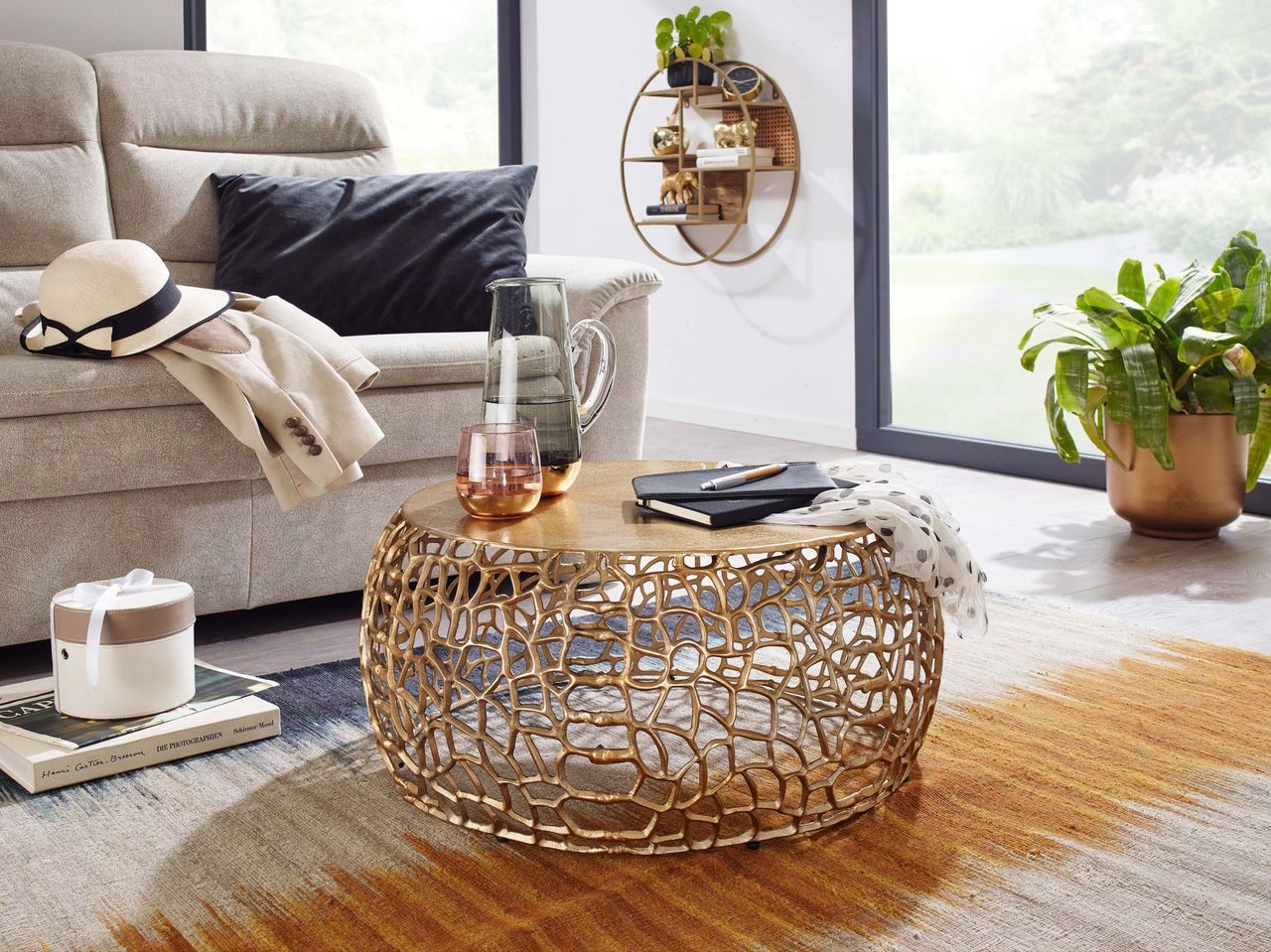Skyport WOHNLING Couchtisch Metall Gold Sofatisch Ø 66 cm Tisch Wohnzimmertisch Rund