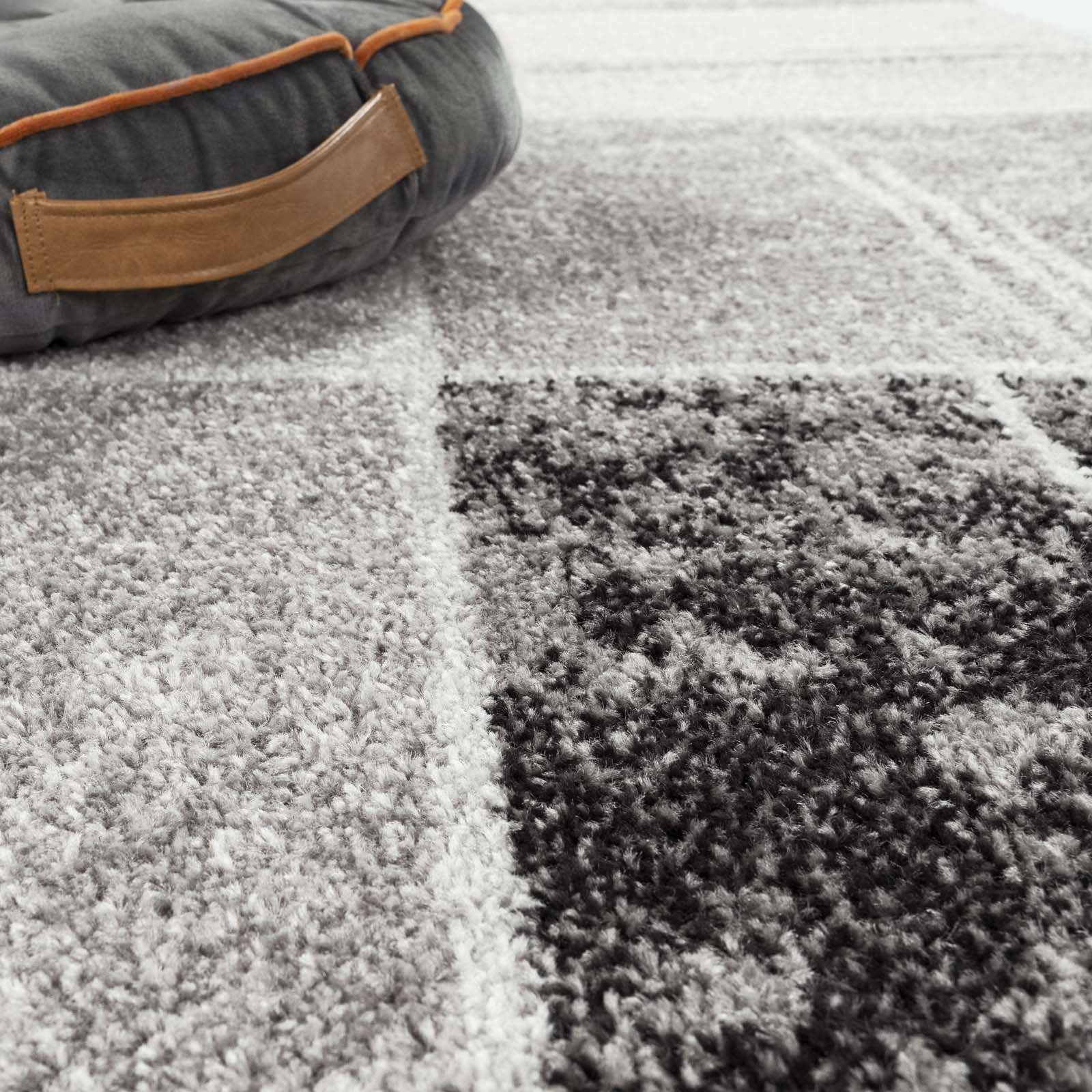 Teppich Moderner Teppich Aragon 57 kariert modern, TaraCarpet, rechteckig, Höhe: 13 mm, kariert modern grau Wohnzimmer Schlafzimmer Esszimmer 080X150 cm