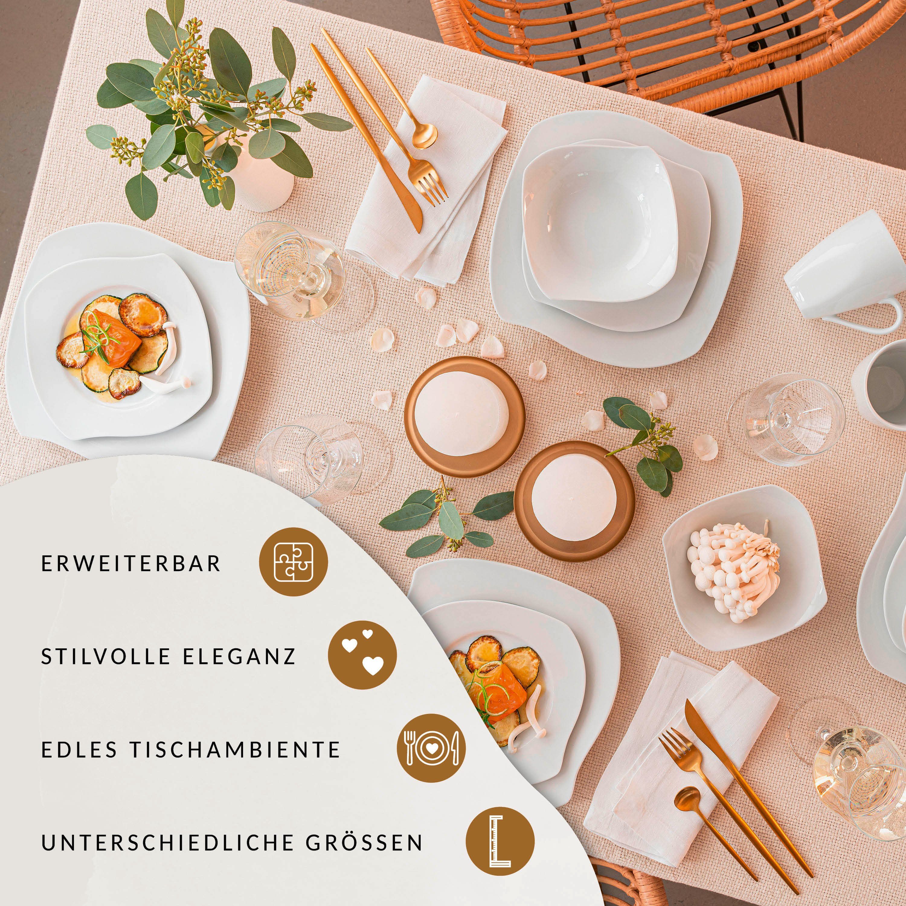 SÄNGER Tafelservice Avalon Geschirrset (18-tlg), 6 Personen, Porzellan, geschwungene Form