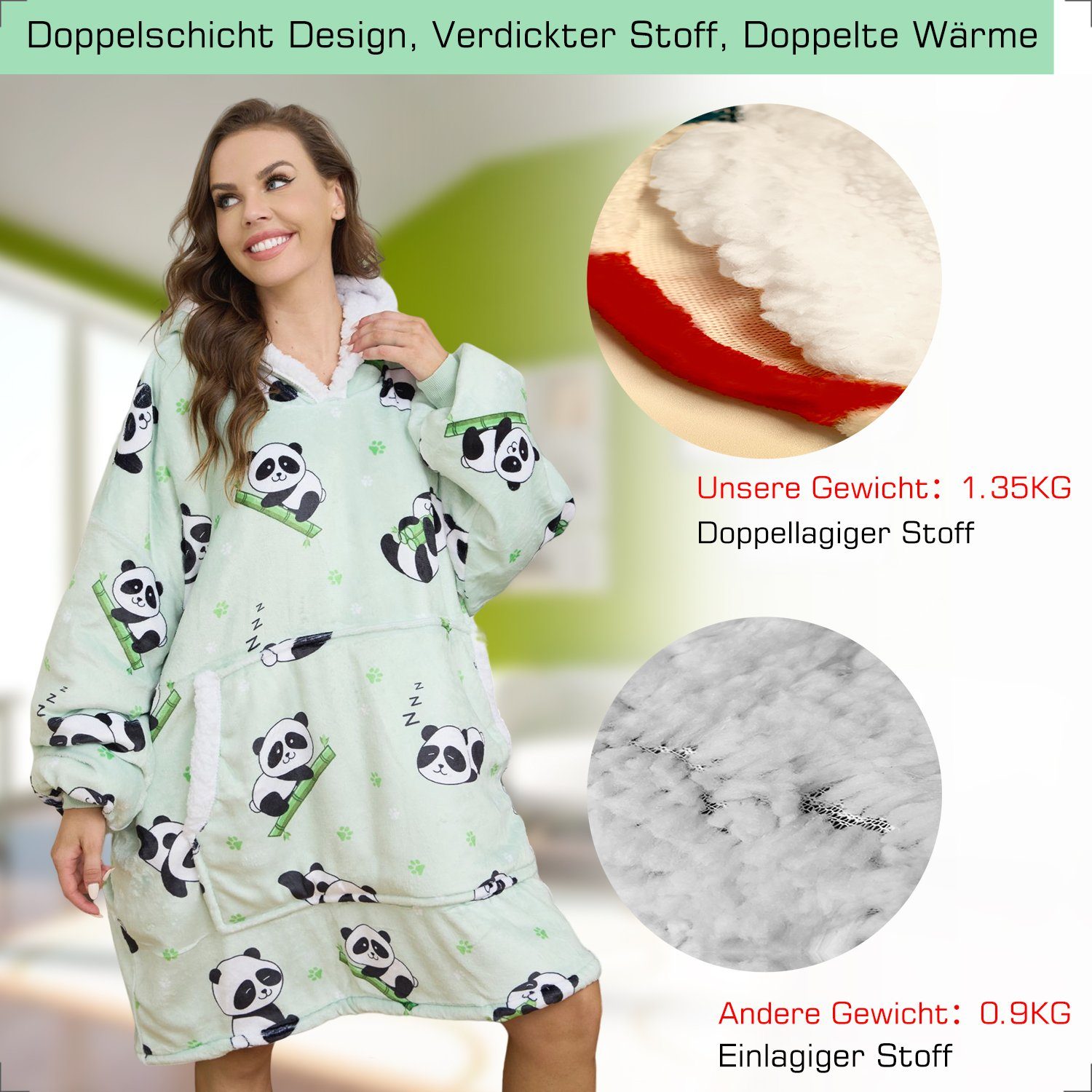 GRUIDAE Hoodie Hoodie Oversize Decke, Kuscheldecke mit ärmeln und Kapuze Weihnachtspullover decke mit ärmeln