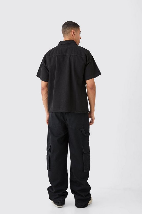 Kurzärmliges kastiges Jeanshemd