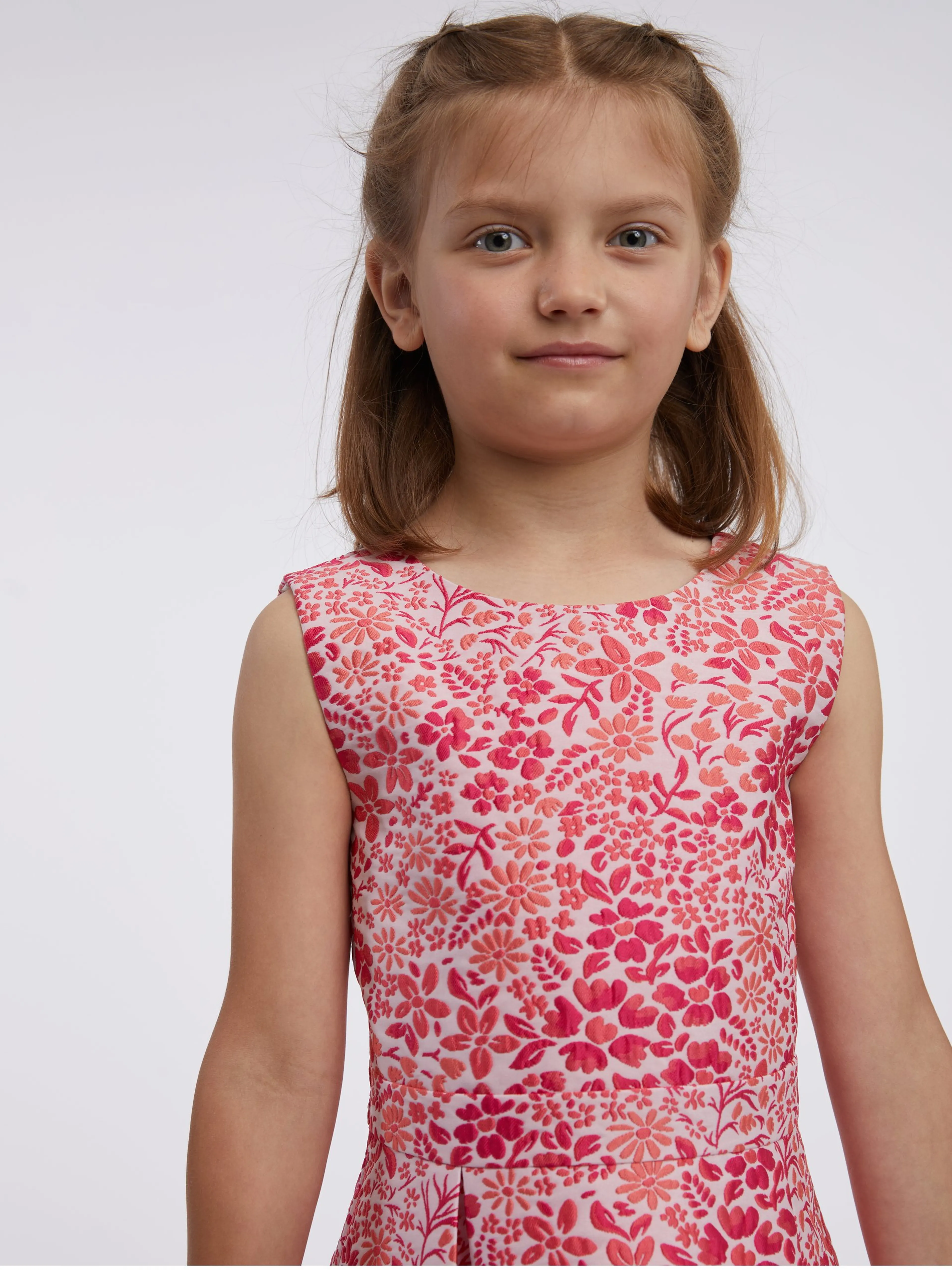 Rotes und rosa geblümtes Mädchenkleid ORSAY