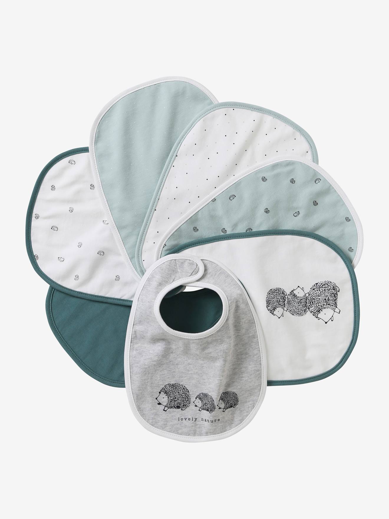 Lot de 7 bavoirs naissance en coton bio* vertbaudet rose pâle
