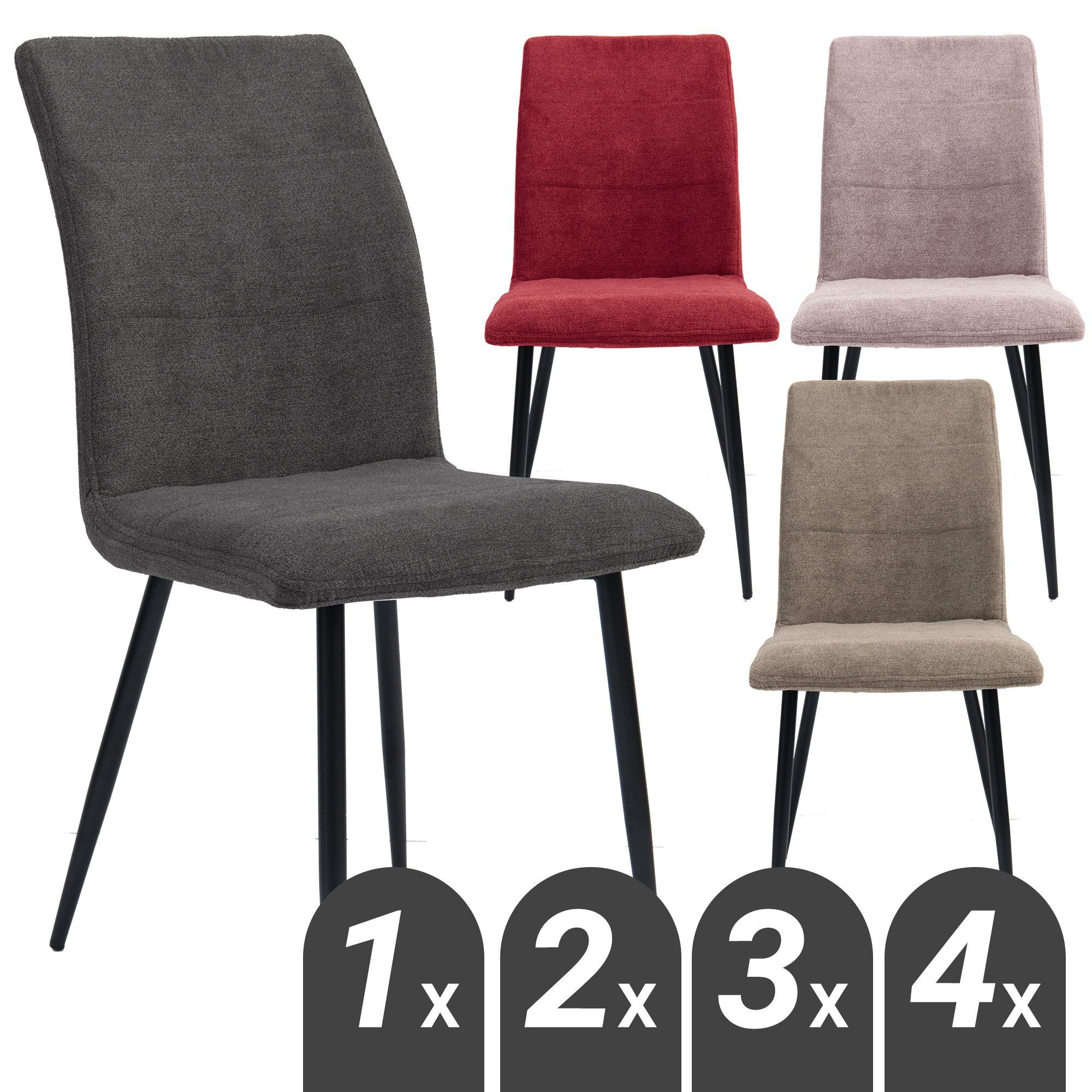 TRISENS Polsterstuhl Mora (einzeln oder im 2er, 3er, 4er Set, 1 St), gepolsterte Essstühle mit Stoffbezug in 4 trendigen Farbvarianten