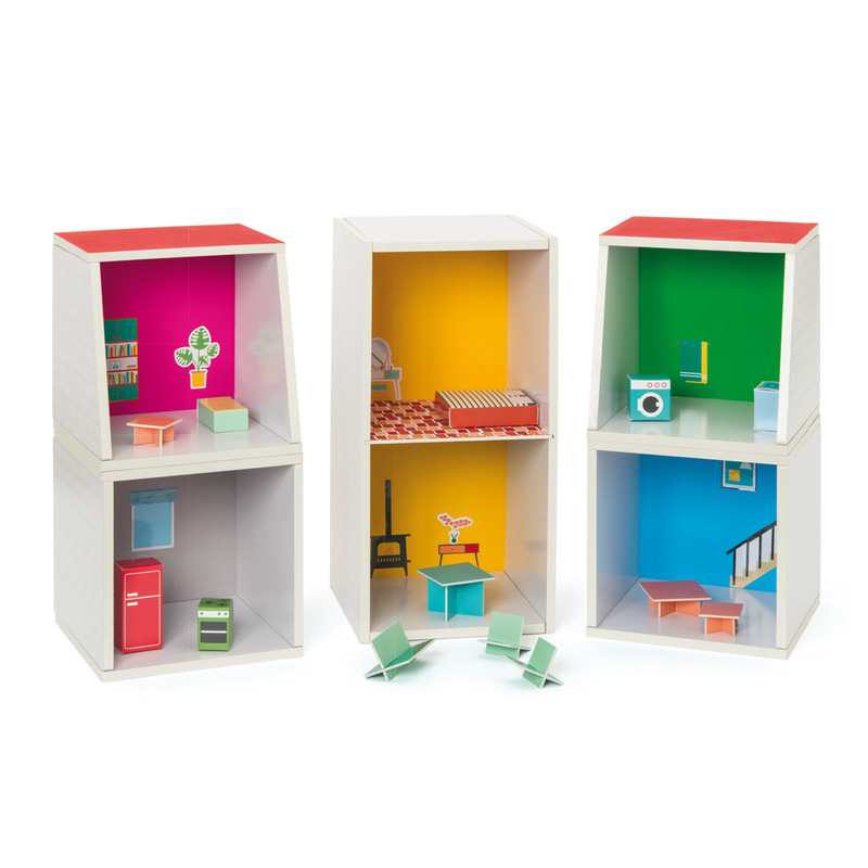 Maison de poupées modulable avec mobilier et stickers
