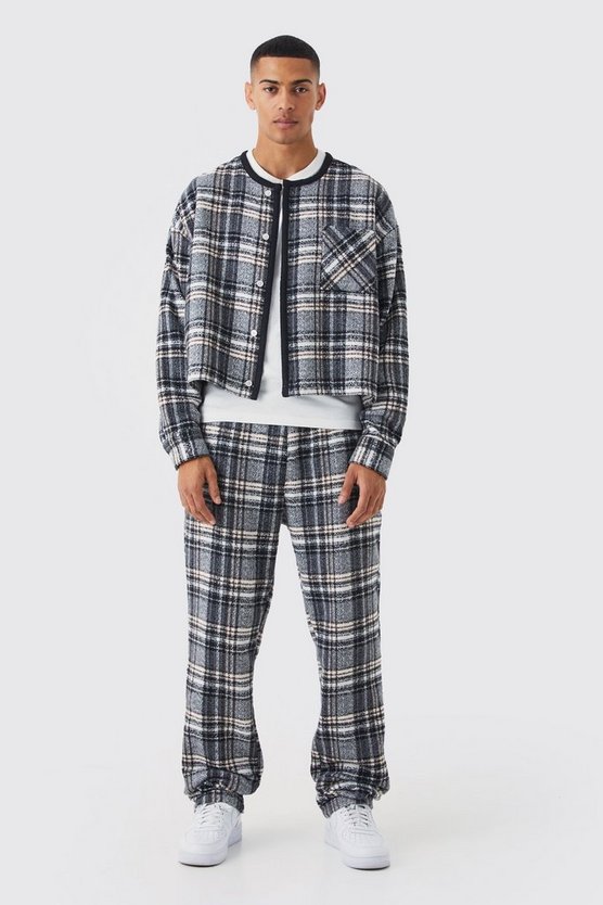 Karierte kastige Bomberjacke & Hose mit geradem Bein