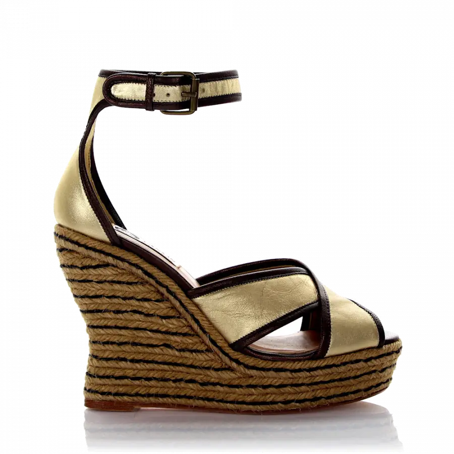Lanvin - Keilsandalen Plateau Knöchelriemchen Leder gold - gold