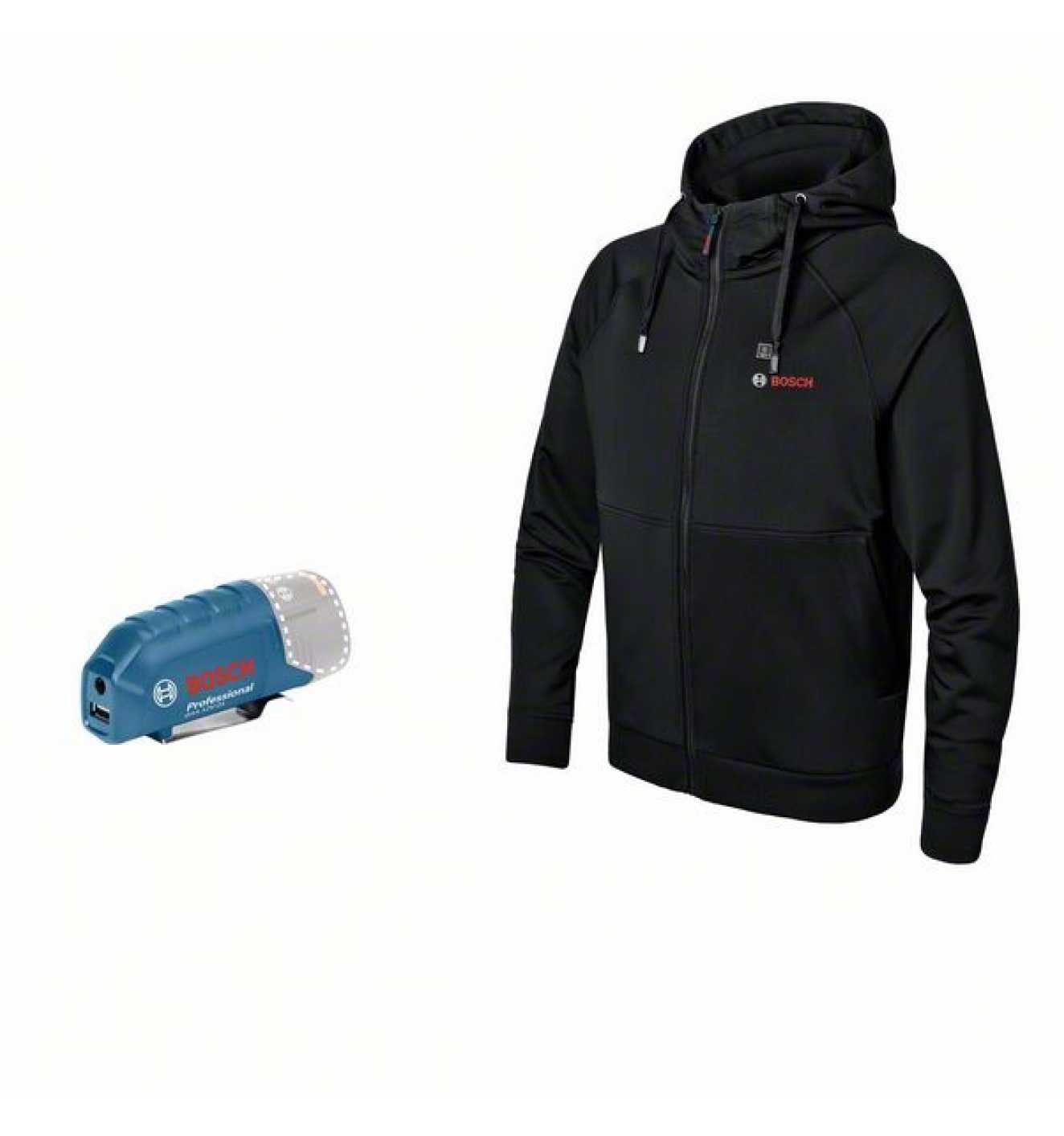 Bosch Professional Arbeitsjacke Heizjacke GHH 12+18V XA (Gr. L, 1-St., Basic Version) mit Kapuze