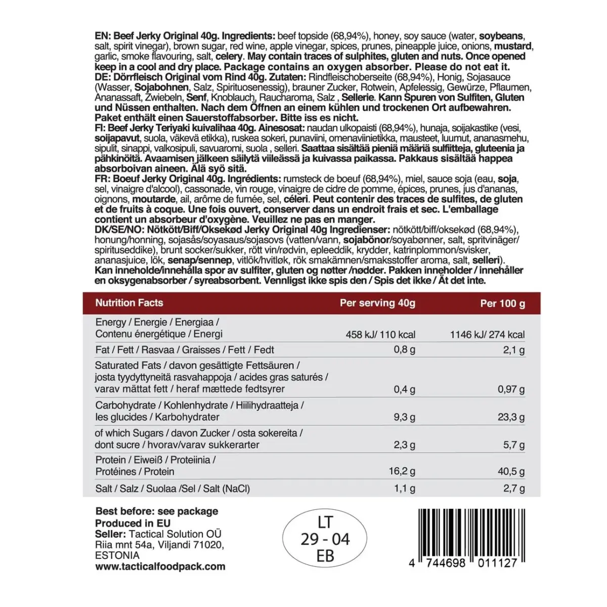 Tactical Foodpack Beef Jerky Original