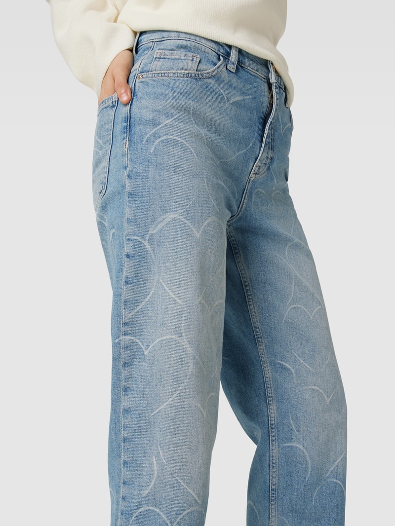 Jeans mit Motiv-Print in hellblau
