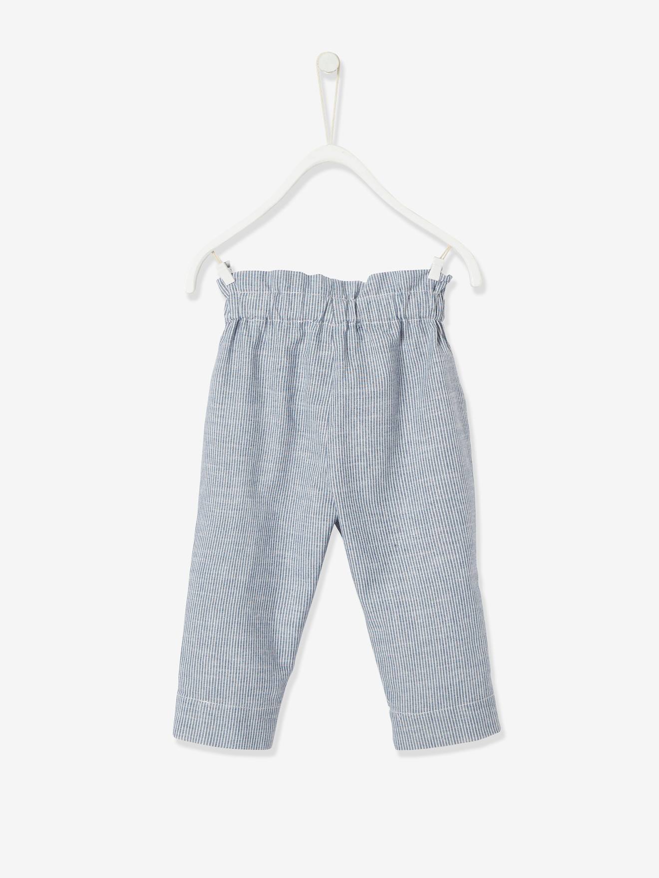Pantalon bébé fille rayé à taille élastiquée bleu électrique