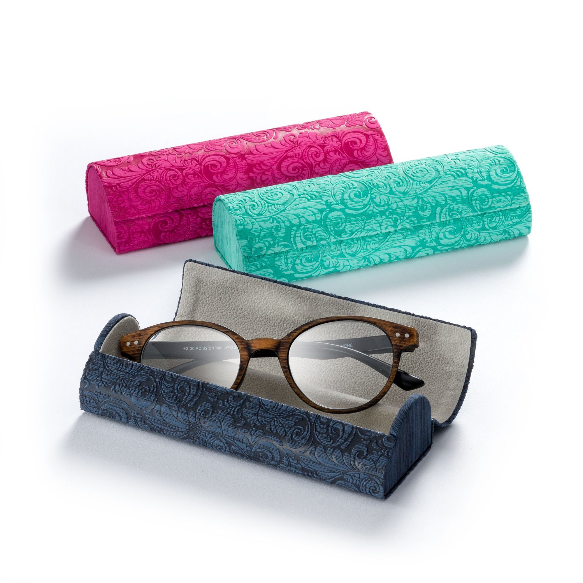 FEFI Brillenetui in floraler Relief-Optik - Hardcase, Set aus 1 Etui + hochwertigem Mikrofasertuch