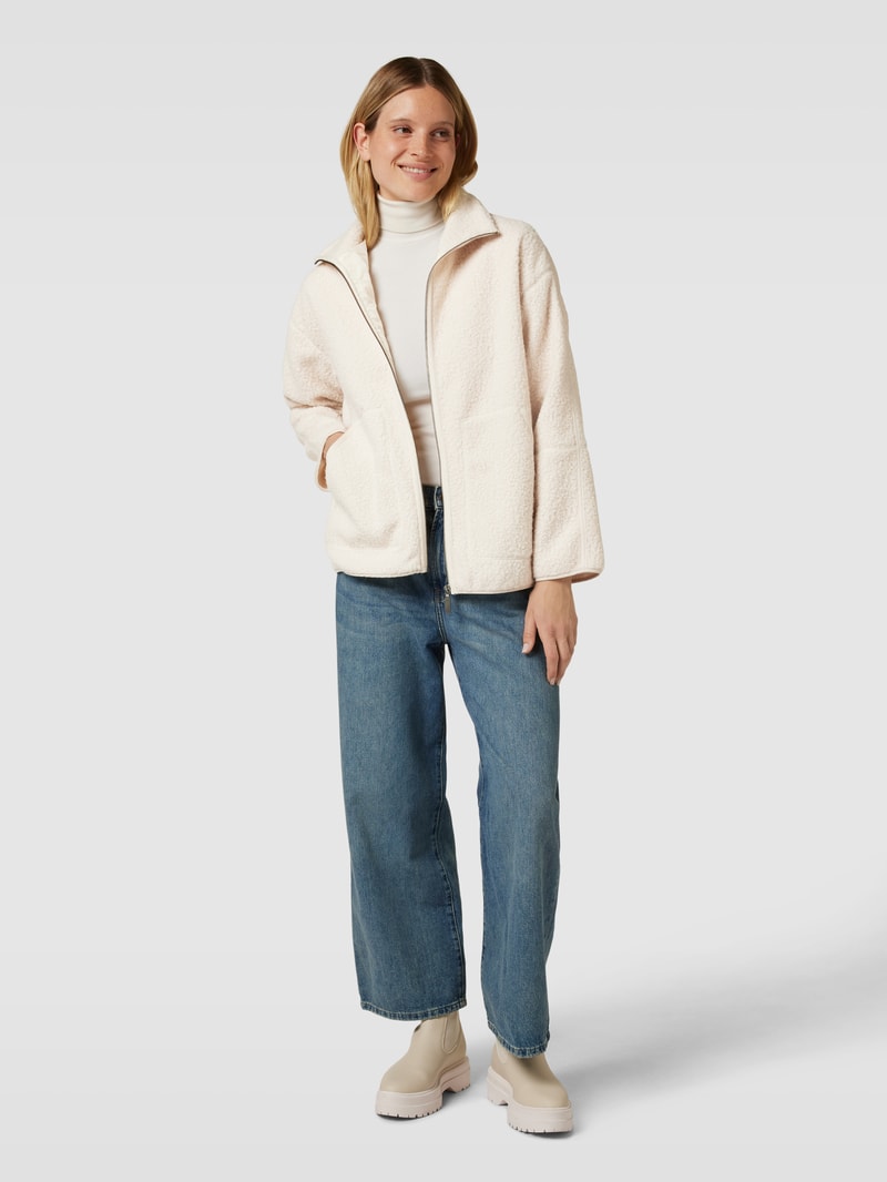 Fleecejacke mit Stehkragen und seitlichen Eingrifftaschen in taupe