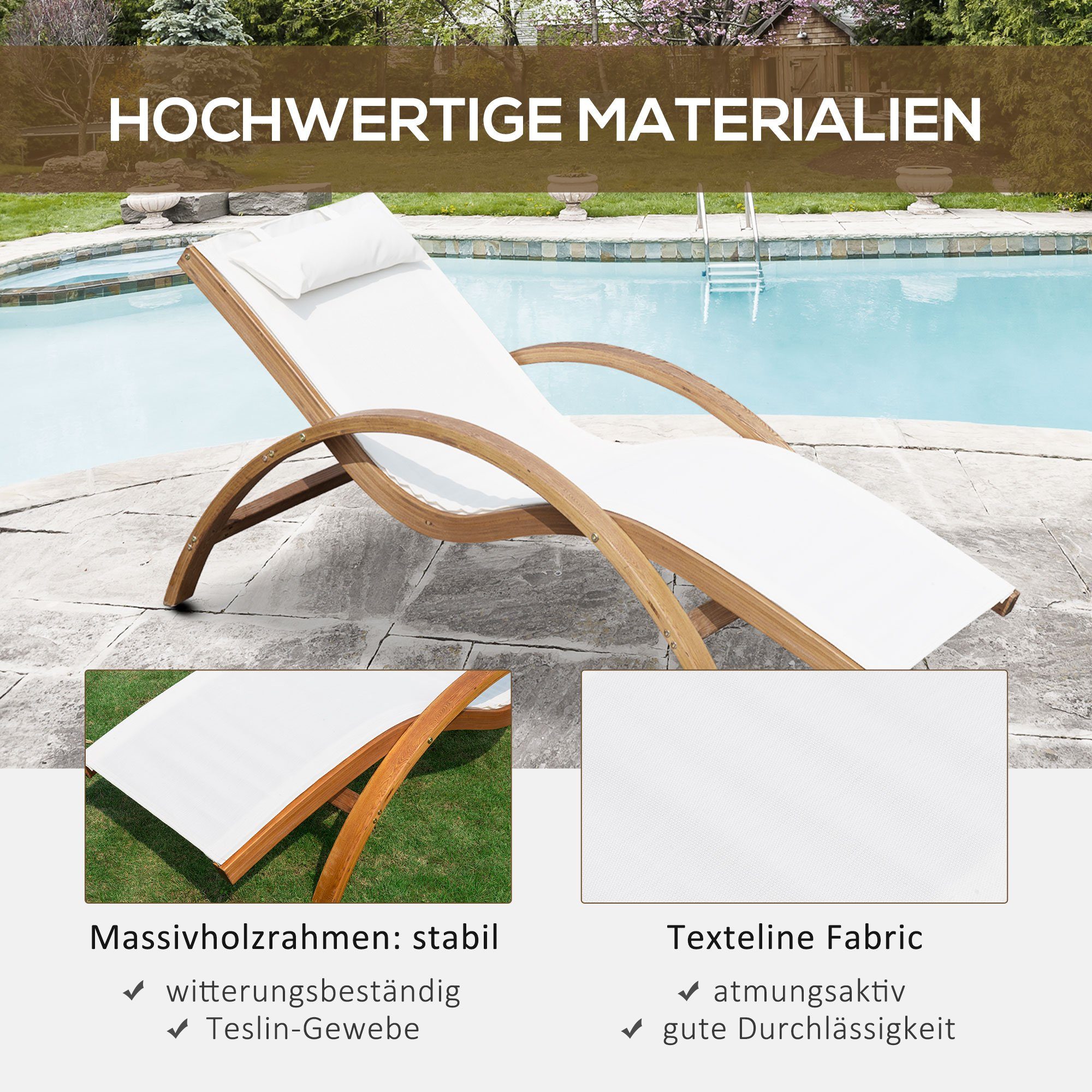 Outsunny Gartenliege Gartenliege, Set, 1 St., 1 x Gartenliege, mit Kopfkissen