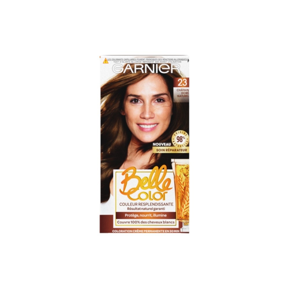 Garnier plaukų dažymo kremas su kviečių daigų aliejumi.
