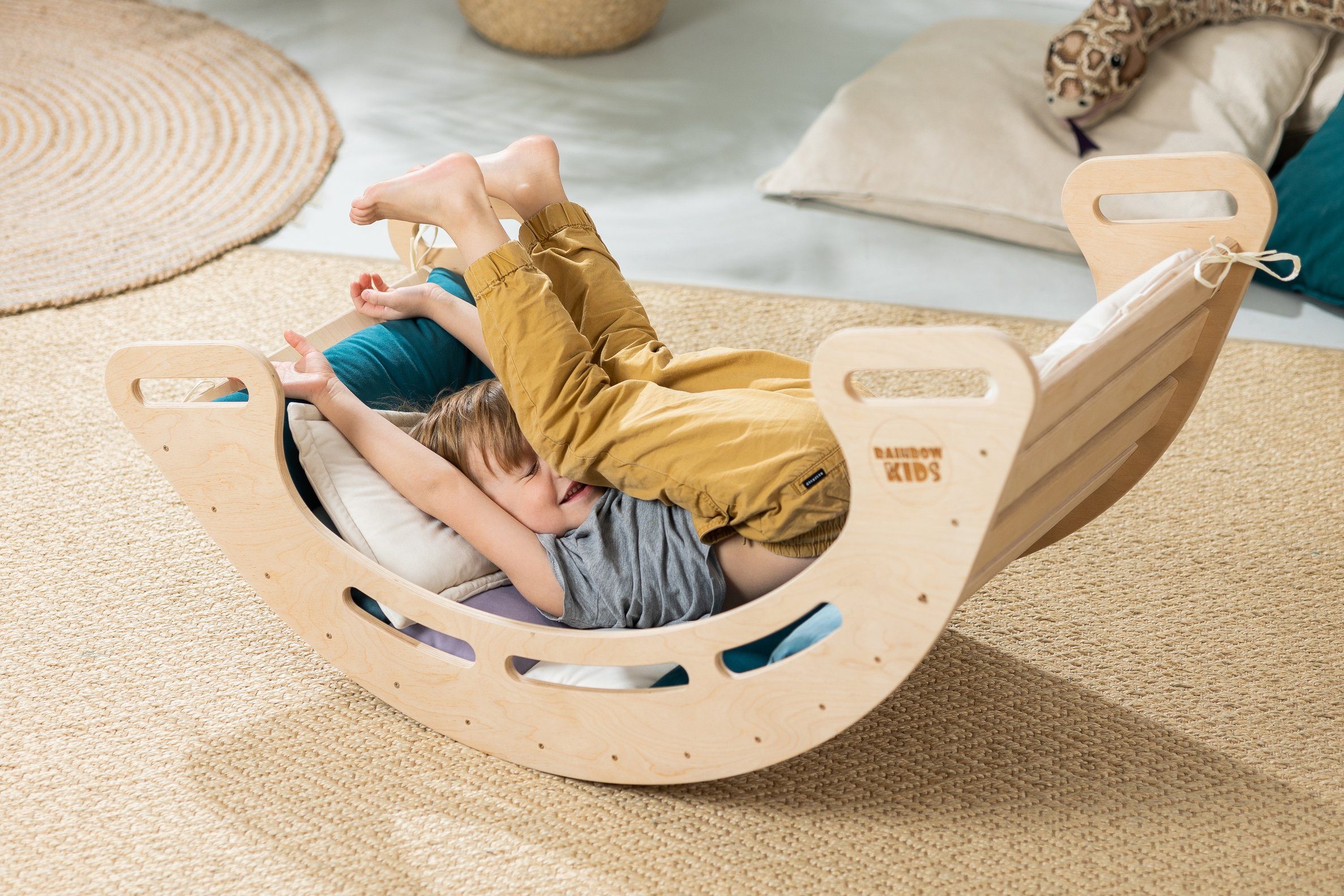 Rainbow Kids Wippe Montessori Kletterdreieck Rutsche Kletterbogen Wippe + Bogenkissen (S003 + Bogenkissen)