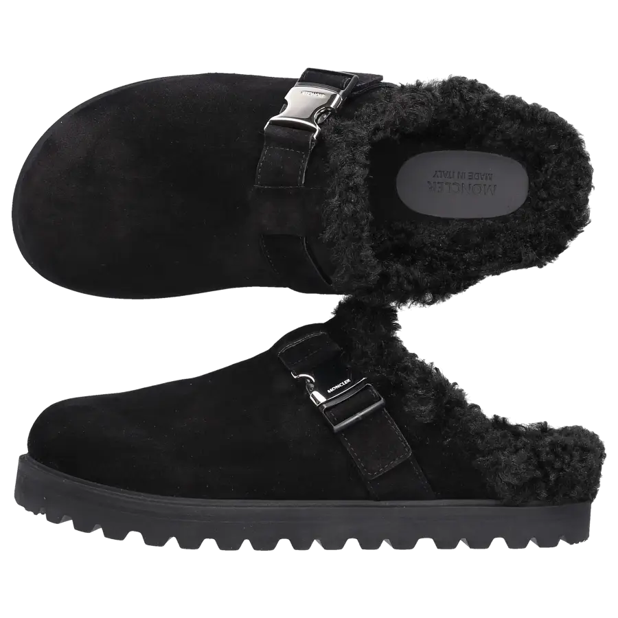 Moncler - Hausschuhe MON MULE Veloursleder - schwarz