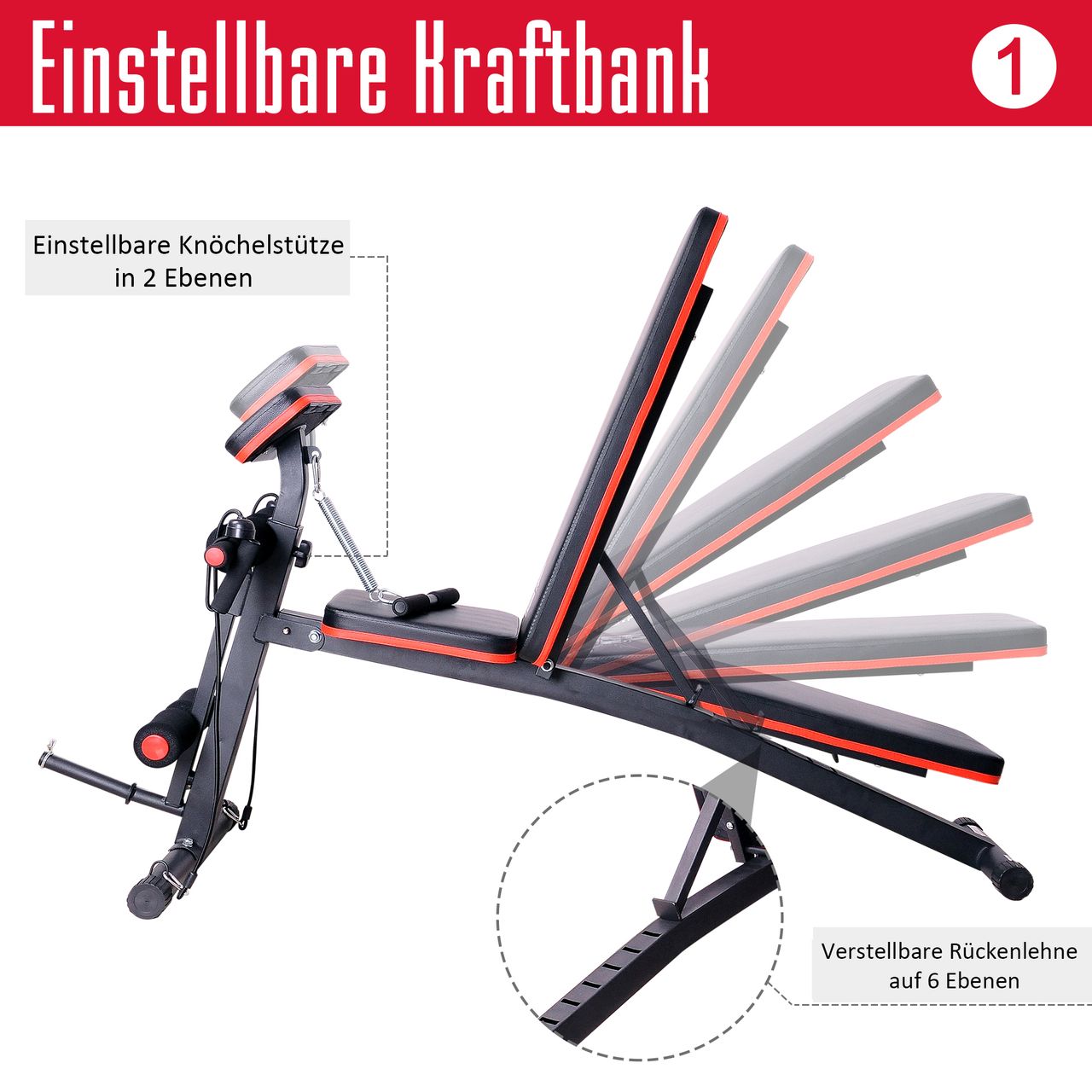 HOMCOM Multifunktion Trainingsbank Hantelbank mit Feder Gewicht bis 120kg