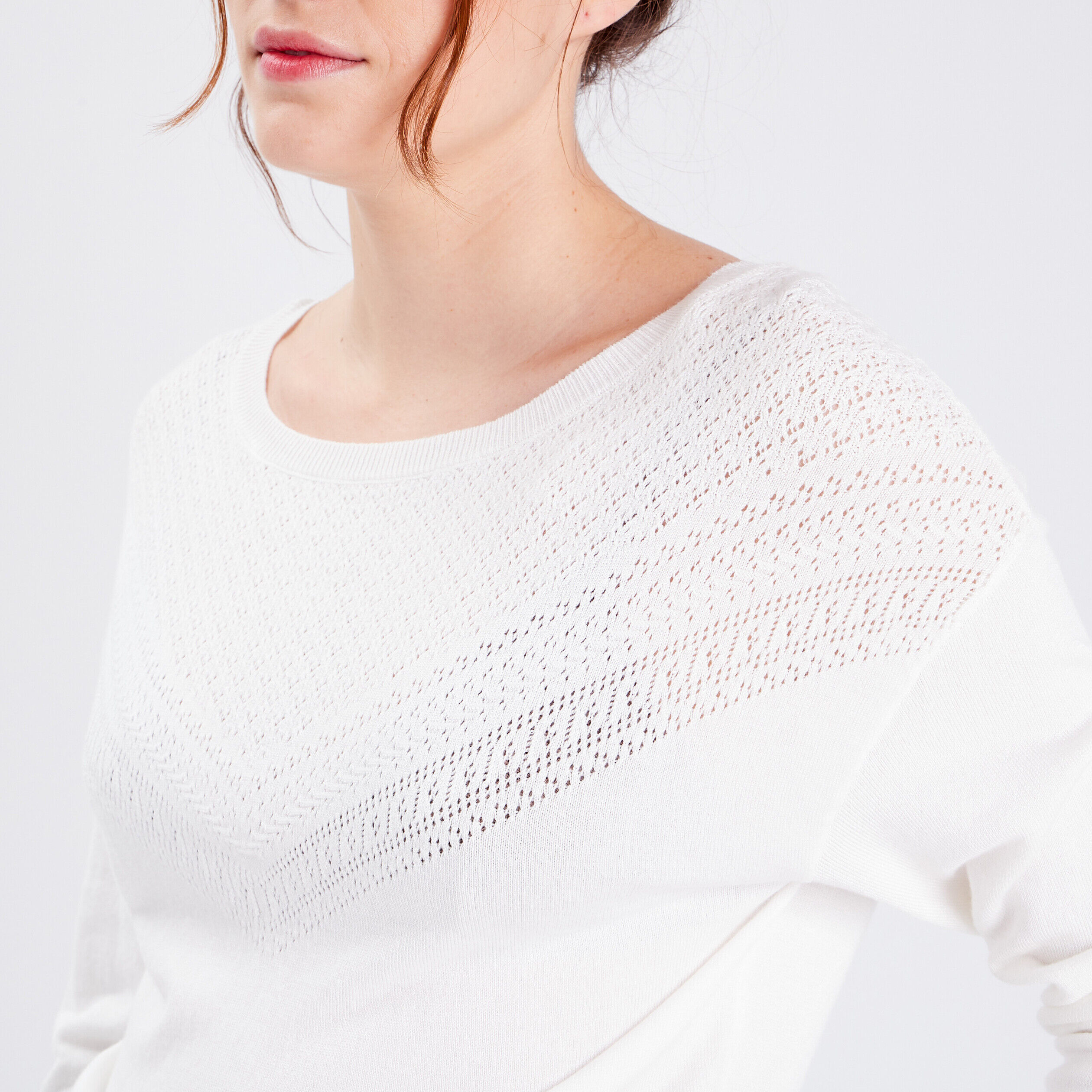 Pull ajouré avec col rond ecru femme | Cache Cache