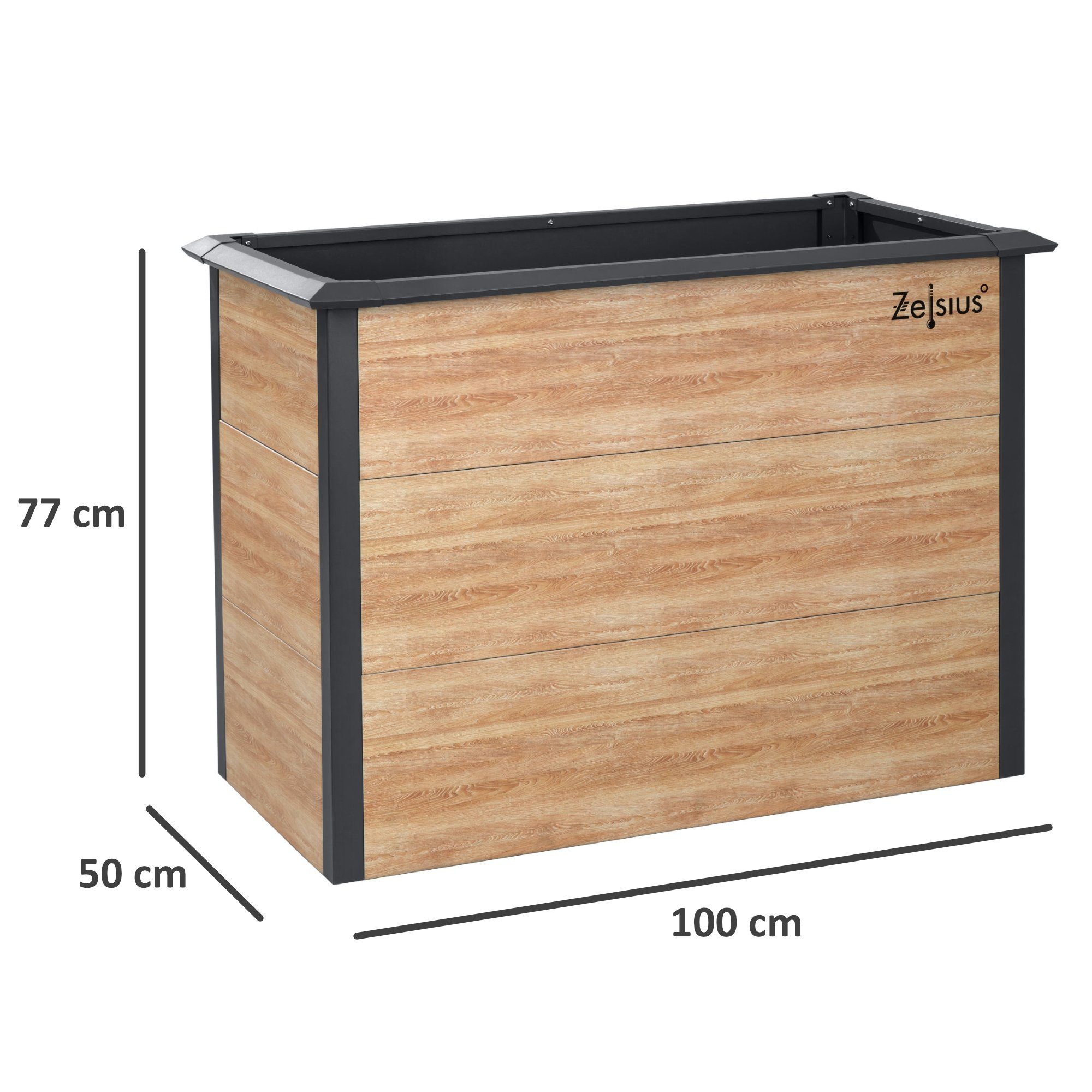 Zelsius Hochbeet für Garten, Holzoptik, Anthrazit RAL 7016, Terrasse oder Balkon (1x Hochbeet, 1x Hochbeet)