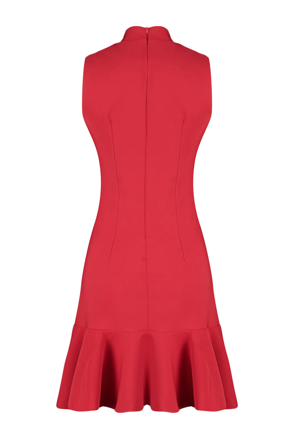 Trendyol Collection  Roter, taillierter Rock, Volant, Stehkragen, ärmelloses Mini-Webkleid TWOSS24EL00602