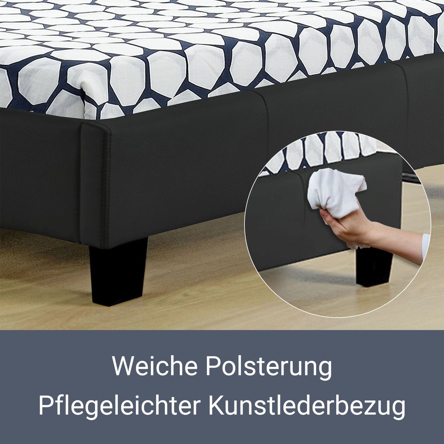Juskys Polsterbett Verona, hohes Kopfteil, robustes Bettgestell, Lattenrost