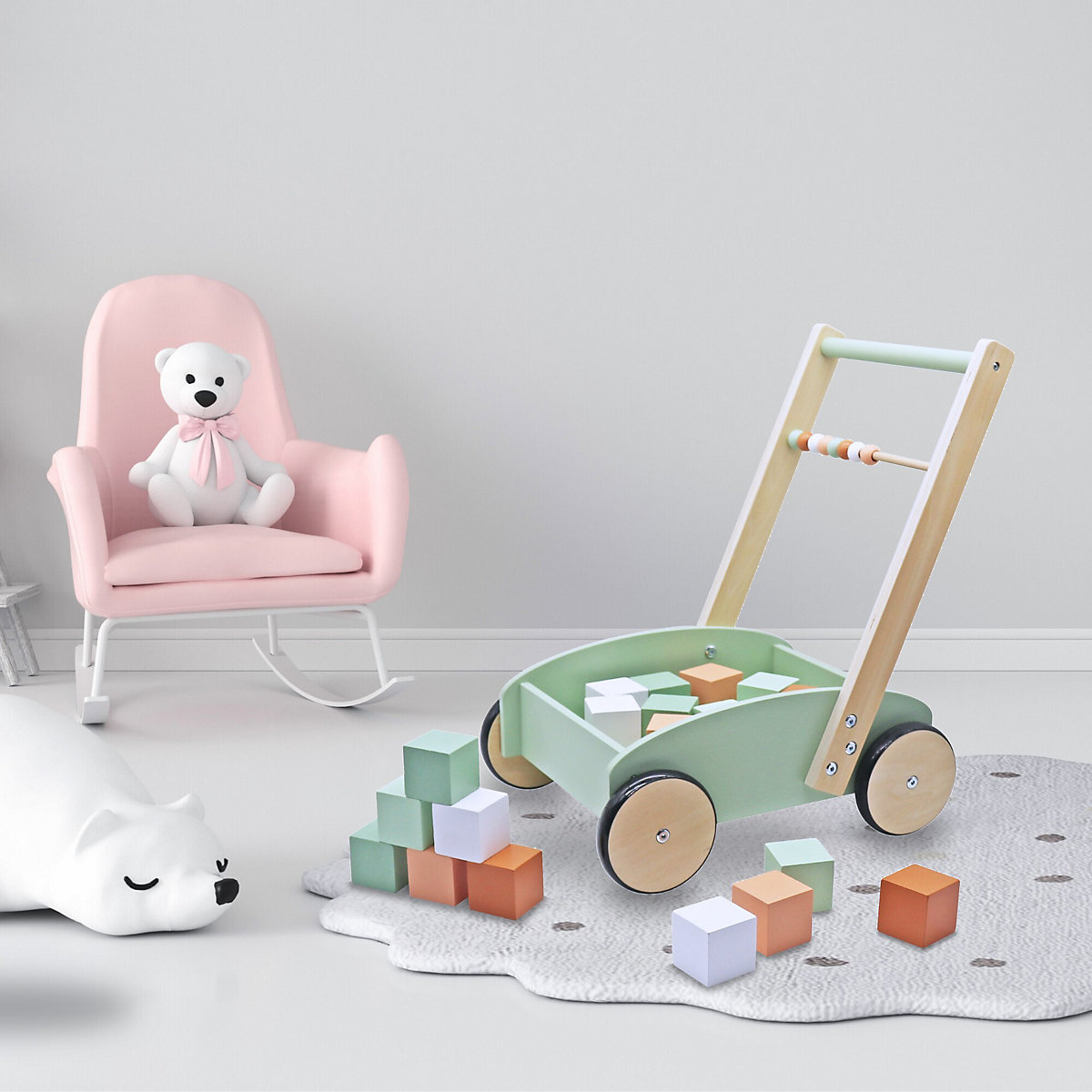 Rutschauto aus Holz, Schieber, Spielzeug-Kinderwagen ab 12 m, Holzspielzeug für Kleinkinder ab 1 Jahr, Kinderwagen
