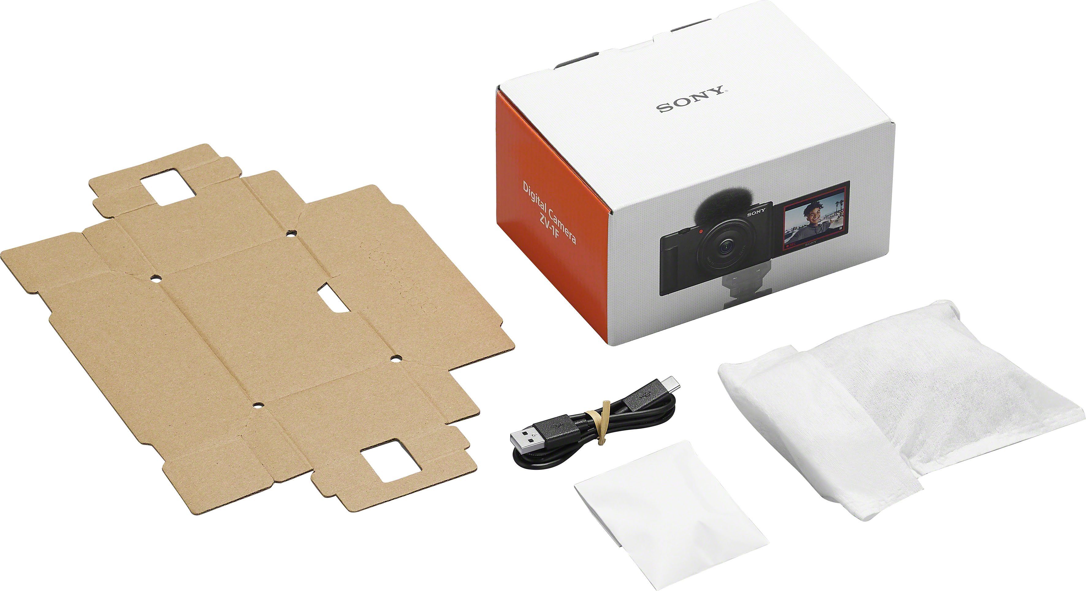 Sony ZV-1F Kompaktkamera (ZEISS Tessar T* Objektiv, 6 Elemente in 6 Gruppen, 20,1 MP, Bluetooth, WLAN)