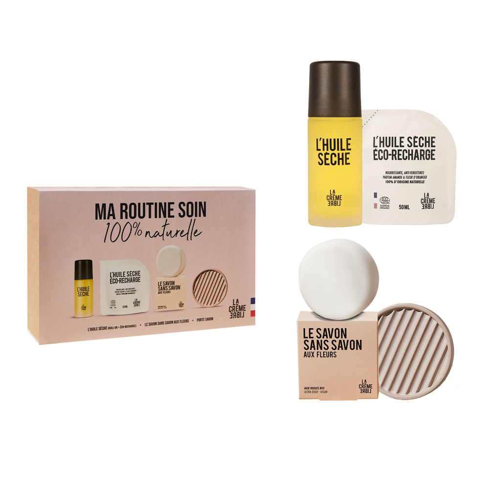 La crème libre Coffret L'Huile Sèche + Le Savon Aux Fleurs et son porte-savon Soin Corps