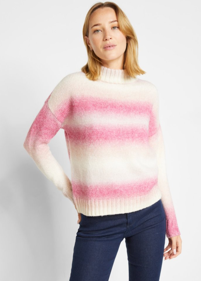 Stehkragen-Pullover mit Farbverlauf und Wollanteil