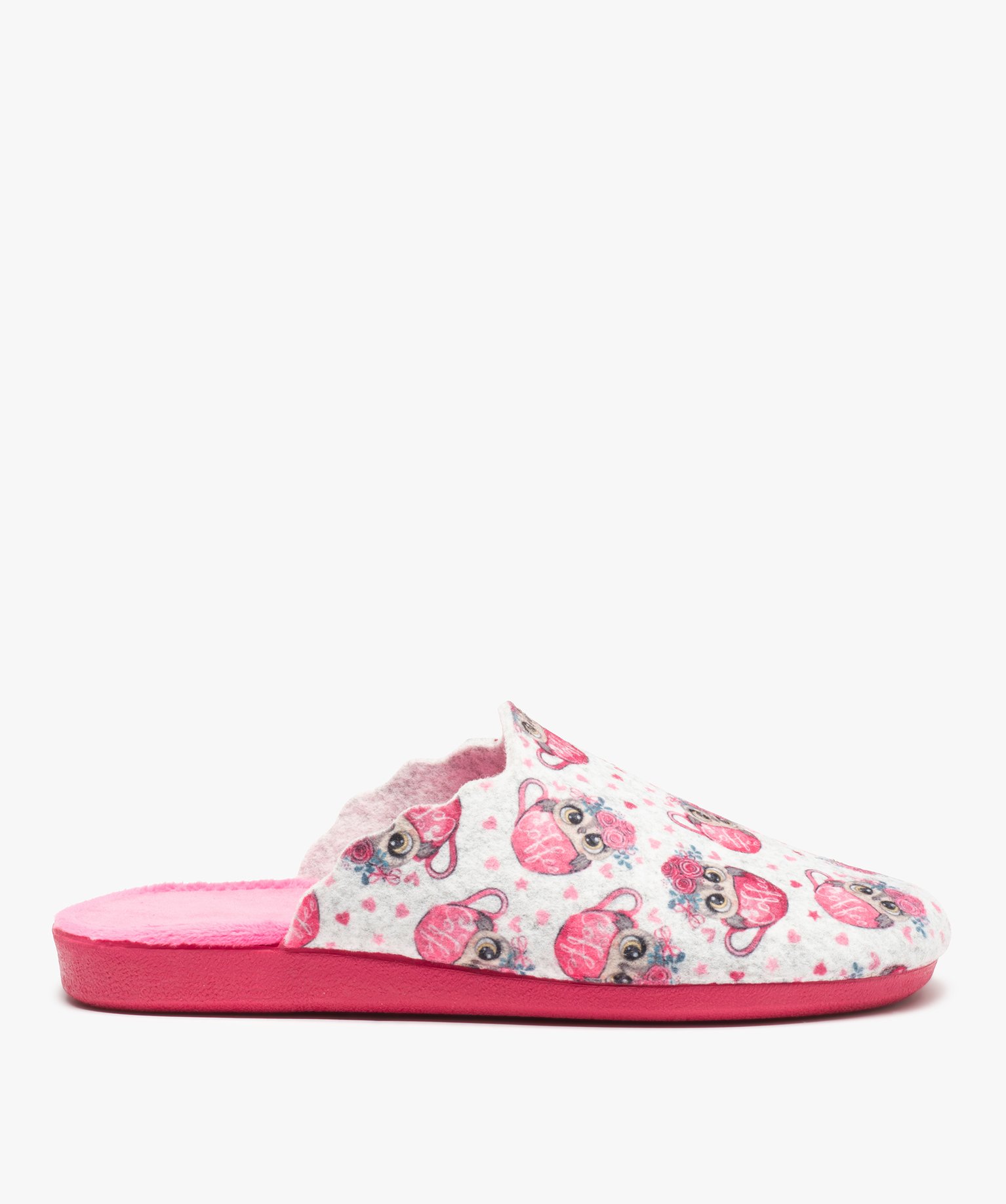 Chaussons femme mules plates en feutrine imprimée rose | GEMO